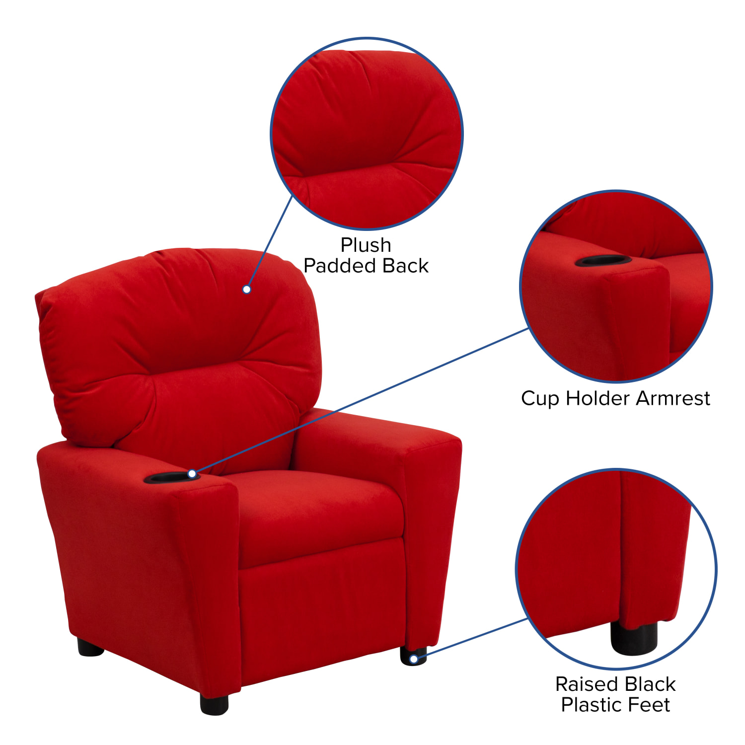 Flash Furniture Contemporary Kids Microfiber Recliner Accent Chair With Cup Holder Red PopularChairscom