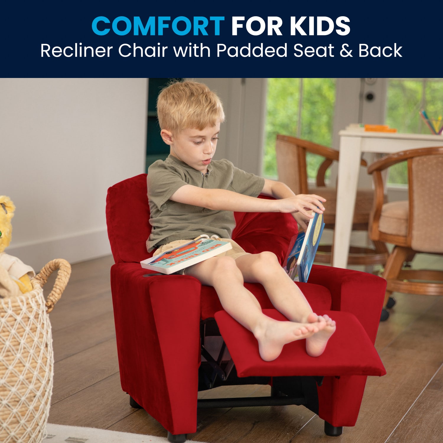 Flash Furniture Contemporary Kids Microfiber Recliner Accent Chair With Cup Holder Red PopularChairscom