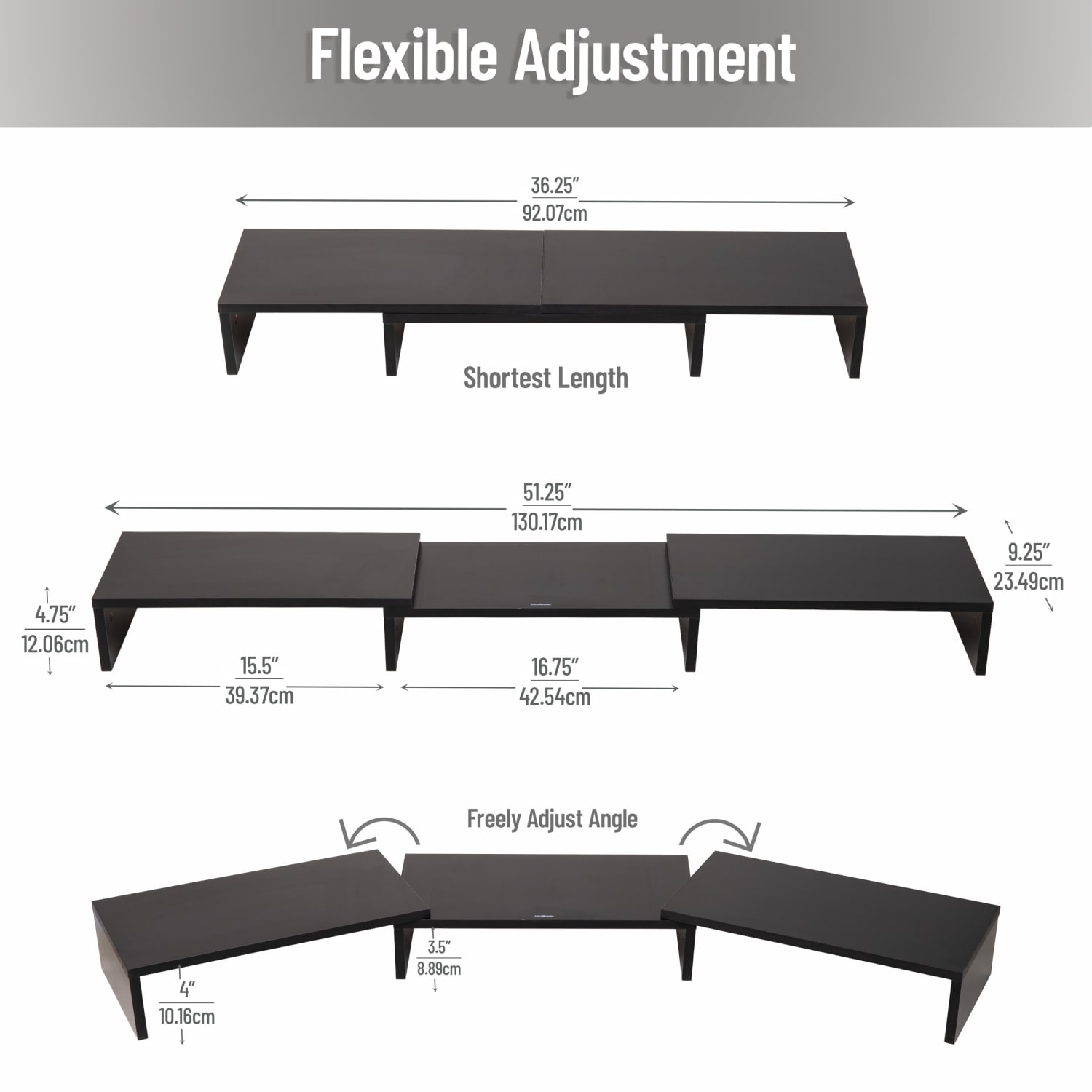 Mind Reader Dual Monitor Stand, 4-3/4inH x 9-1/4inW x 51-1/4inD, Black - Image 4