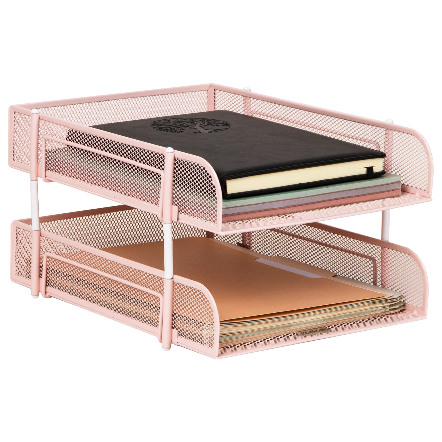 Mind Reader 2-Tier Metal Stackable Paper Tray, 7-1/2inH x 10-1/2inW x 13-1/4inD, Pink