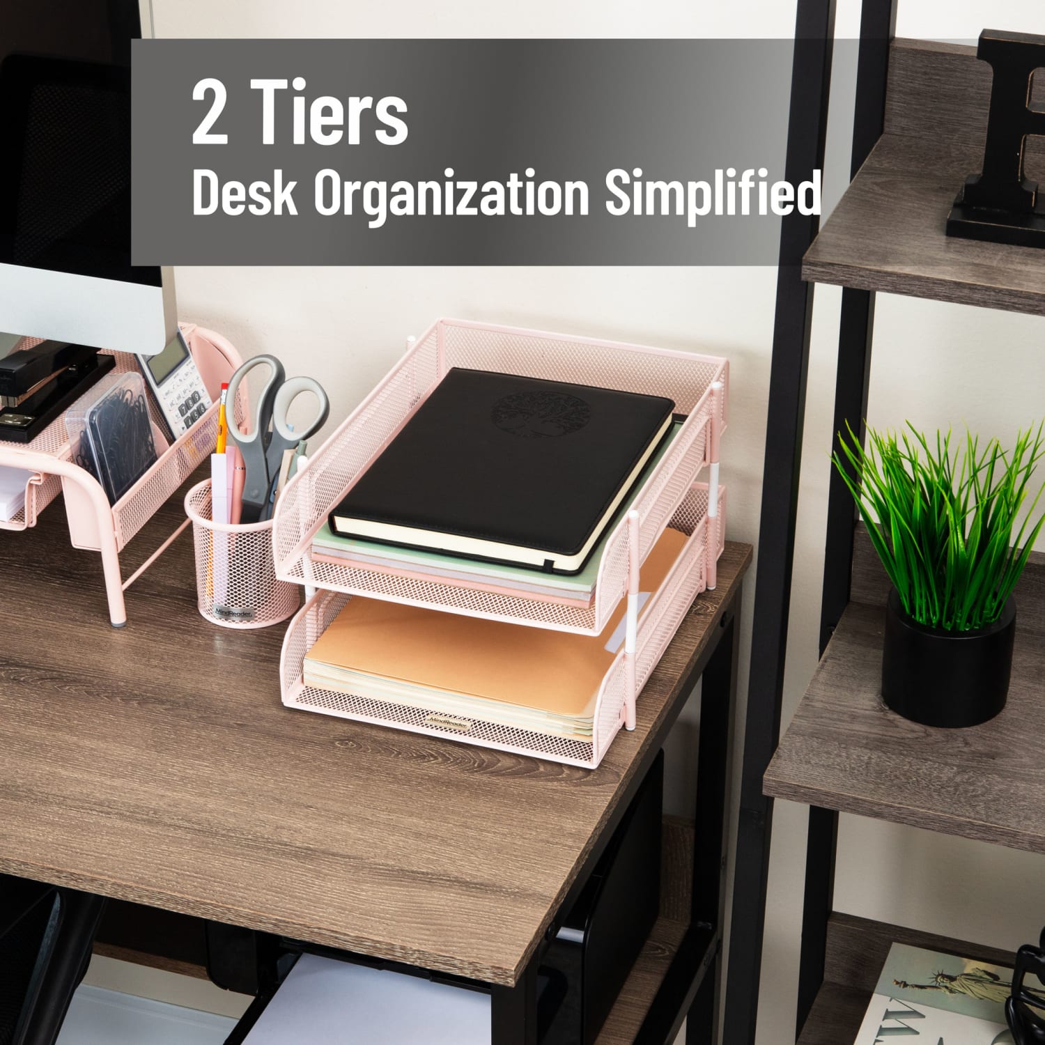 Mind Reader 2-Tier Metal Stackable Paper Tray, 7-1/2inH x 10-1/2inW x 13-1/4inD, Pink - Image 3