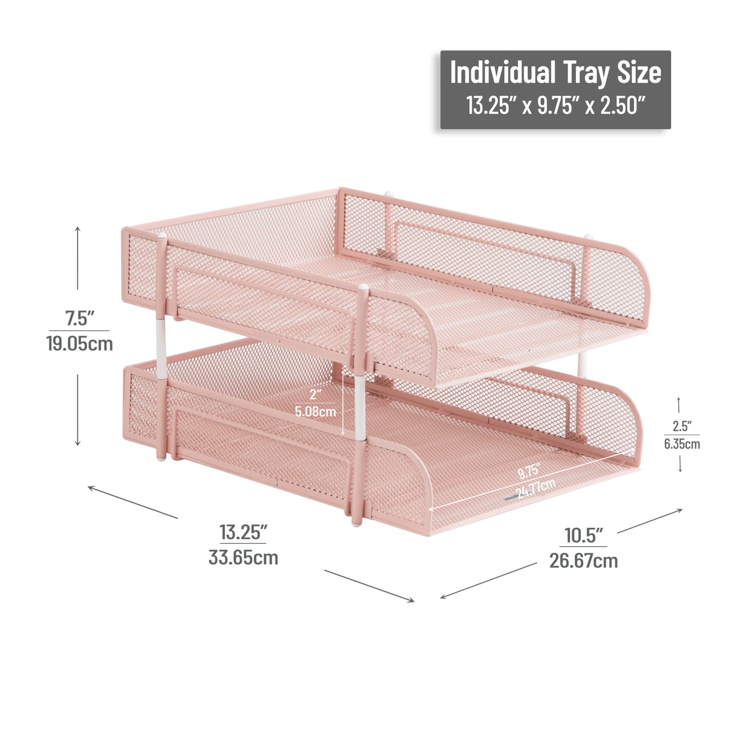 Mind Reader 2-Tier Metal Stackable Paper Tray, 7-1/2inH x 10-1/2inW x 13-1/4inD, Pink - Image 4