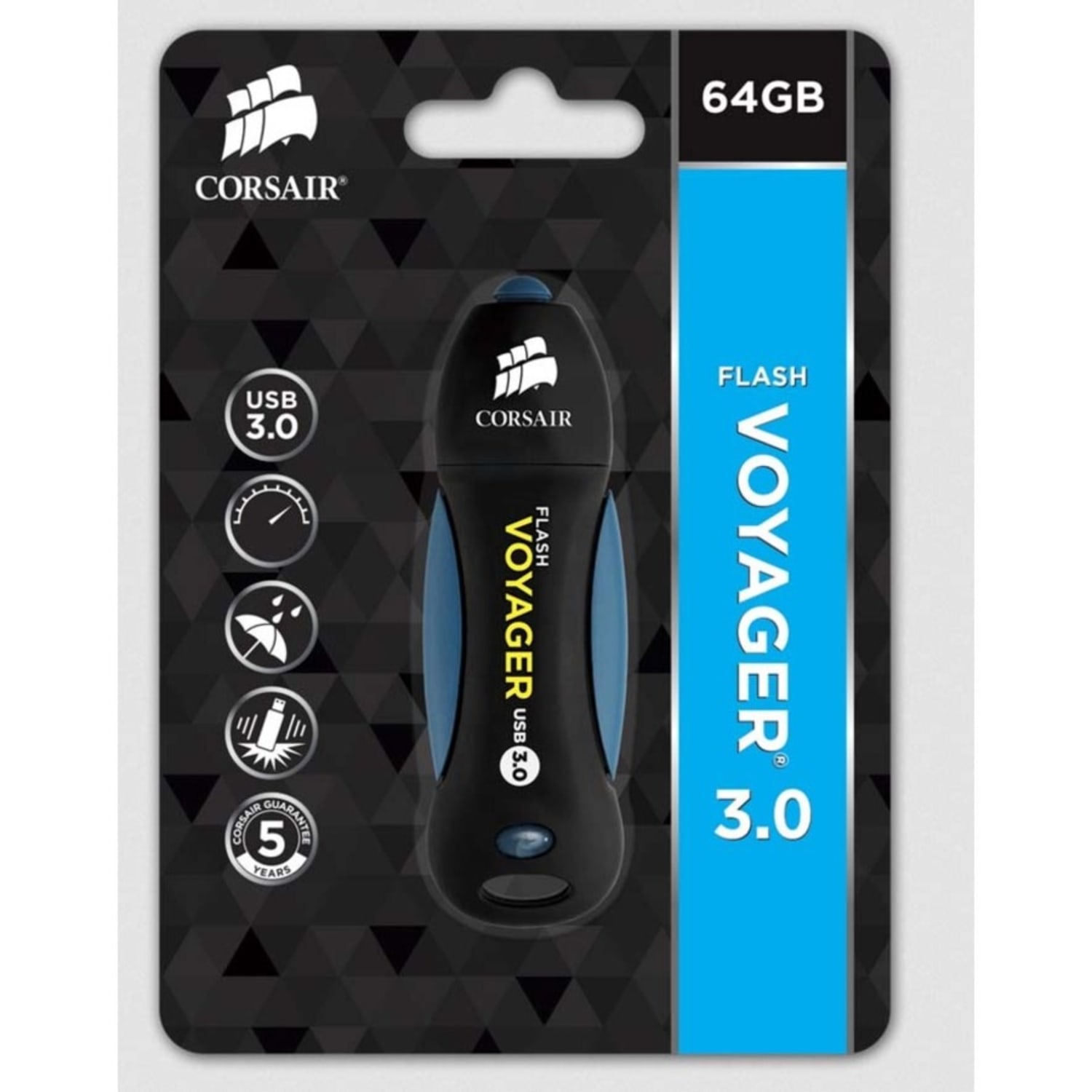 Corsair 64GB Flash Voyager USB 3.0 Flash Drive - 64 GB - USB 3.0 - 190 MB/s Read Speed - 55 MB/s Write Speed - Black, White - 5 Year Warranty - Image 4