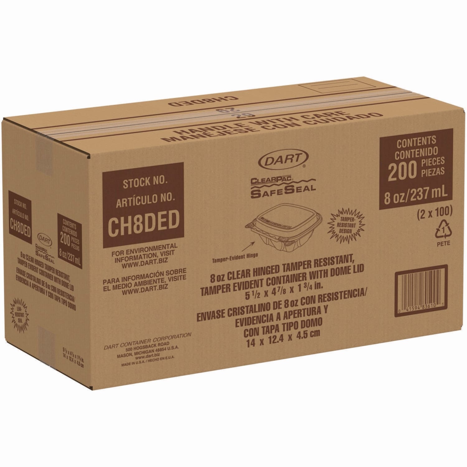 Dart ClearPac SafeSeal Tamper-Resistant Containers, Domed Lid, 8 Oz, 1-15/16inH x 4-15/16inW x 5-1/2inD, Clear, 100 Containers Per Bag, Carton Of 2 Bags - Image 5