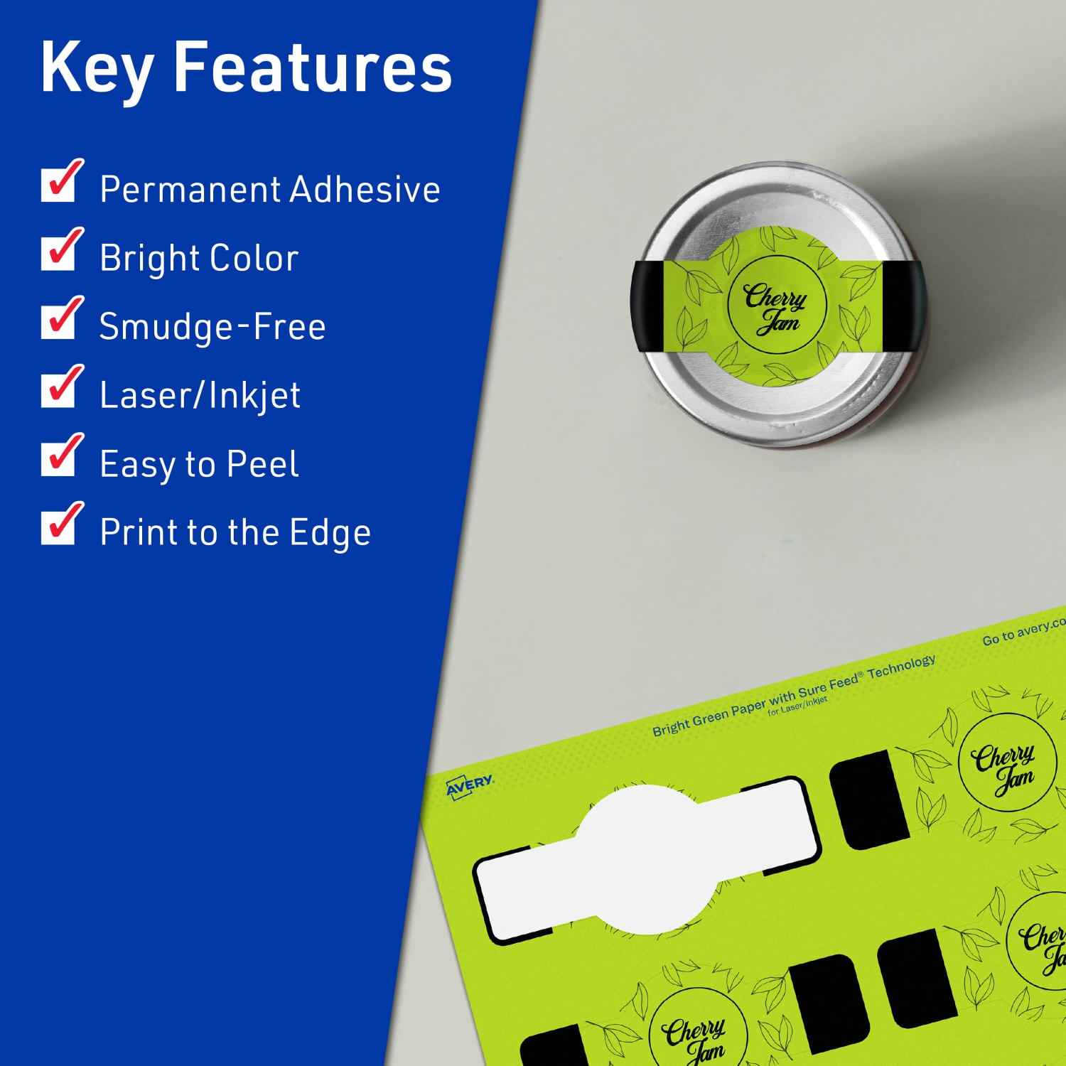 Avery Print-To-The-Edge Labels With Sure Feed Technology, 94122-BGP80, Cigar, 1-1/2in x 3-1/2in, Matte Bright Green, Pack of 800 - Image 3