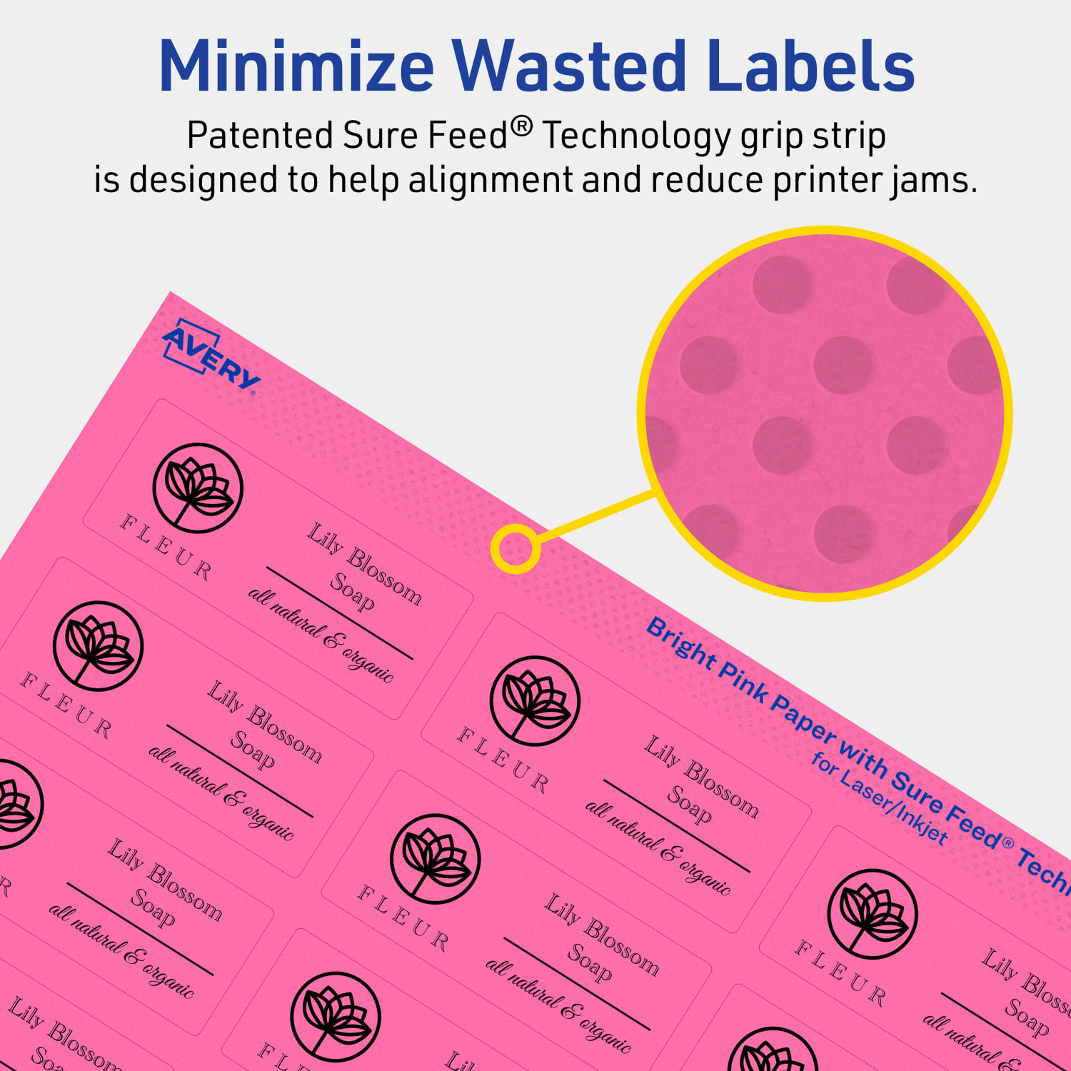 Avery Printable Labels With Sure Feed Technology, 94221-BPP20, Rectangle, 1in x 2-1/2in, Matte Bright Pink, Pack of 480 - Image 5