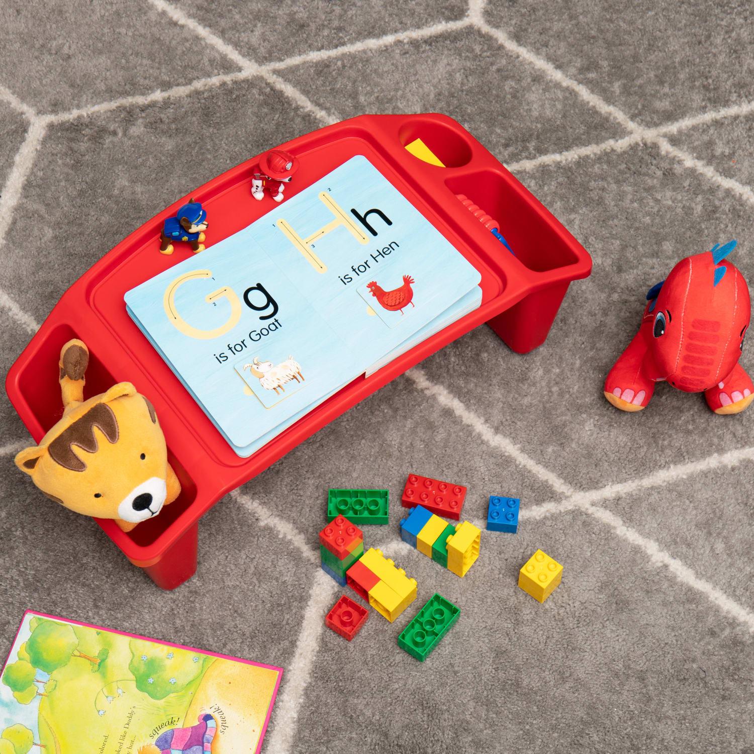 Mind Reader Kids Lap Desk Activity Tray Portable Drawing Lap Desk With Side Storage, 8-1/2inH x 10-3/4inW x 22-1/4inD, Red, Set Of 2 Desks - Image 3