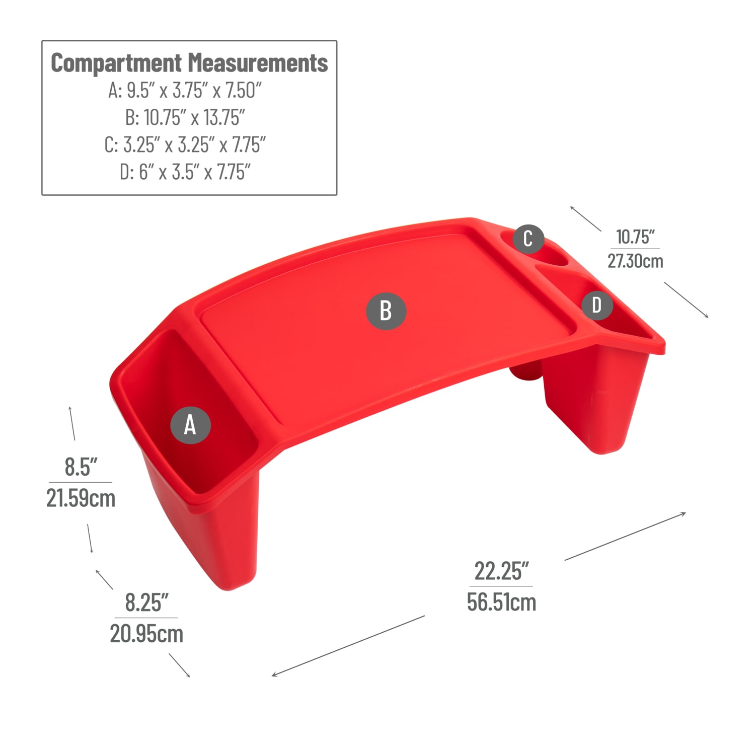 Mind Reader Kids Lap Desk Activity Tray Portable Drawing Lap Desk With Side Storage, 8-1/2inH x 10-3/4inW x 22-1/4inD, Red, Set Of 2 Desks - Image 4