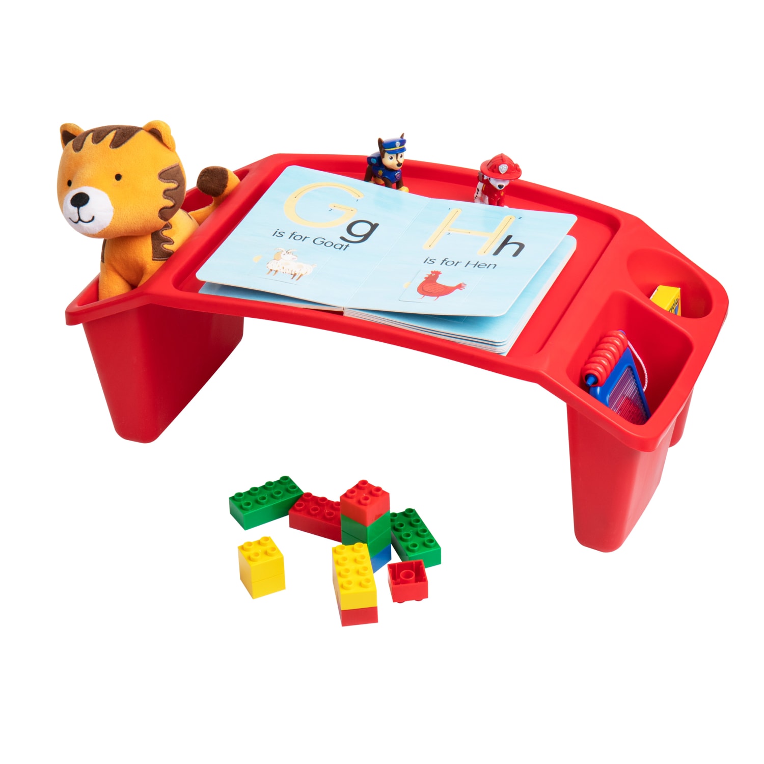 Mind Reader Kids Lap Desk Activity Tray Portable Drawing Lap Desk With Side Storage, 8-1/2inH x 10-3/4inW x 22-1/4inD, Red, Set Of 2 Desks - Image 5