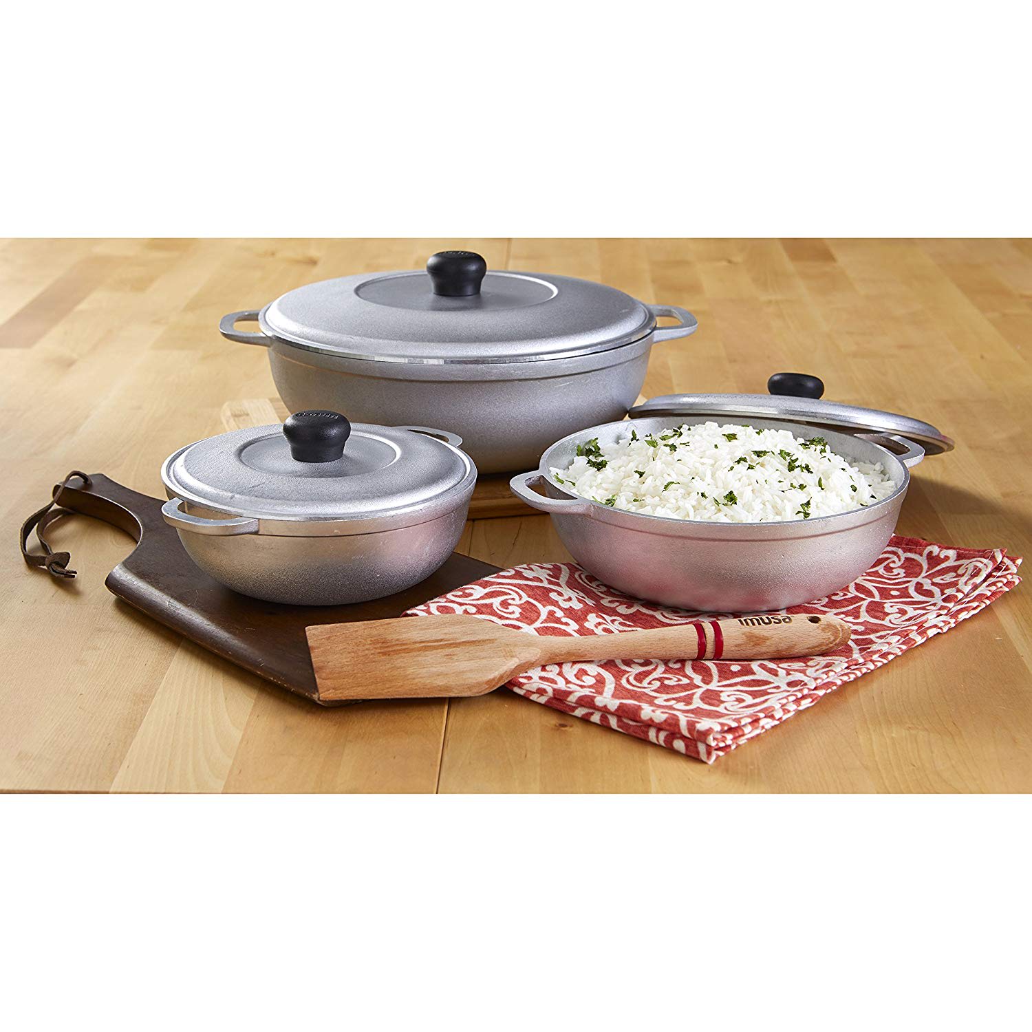 IMUSA Traditional 3-Piece Aluminum Caldero Set, Silver - Image 5