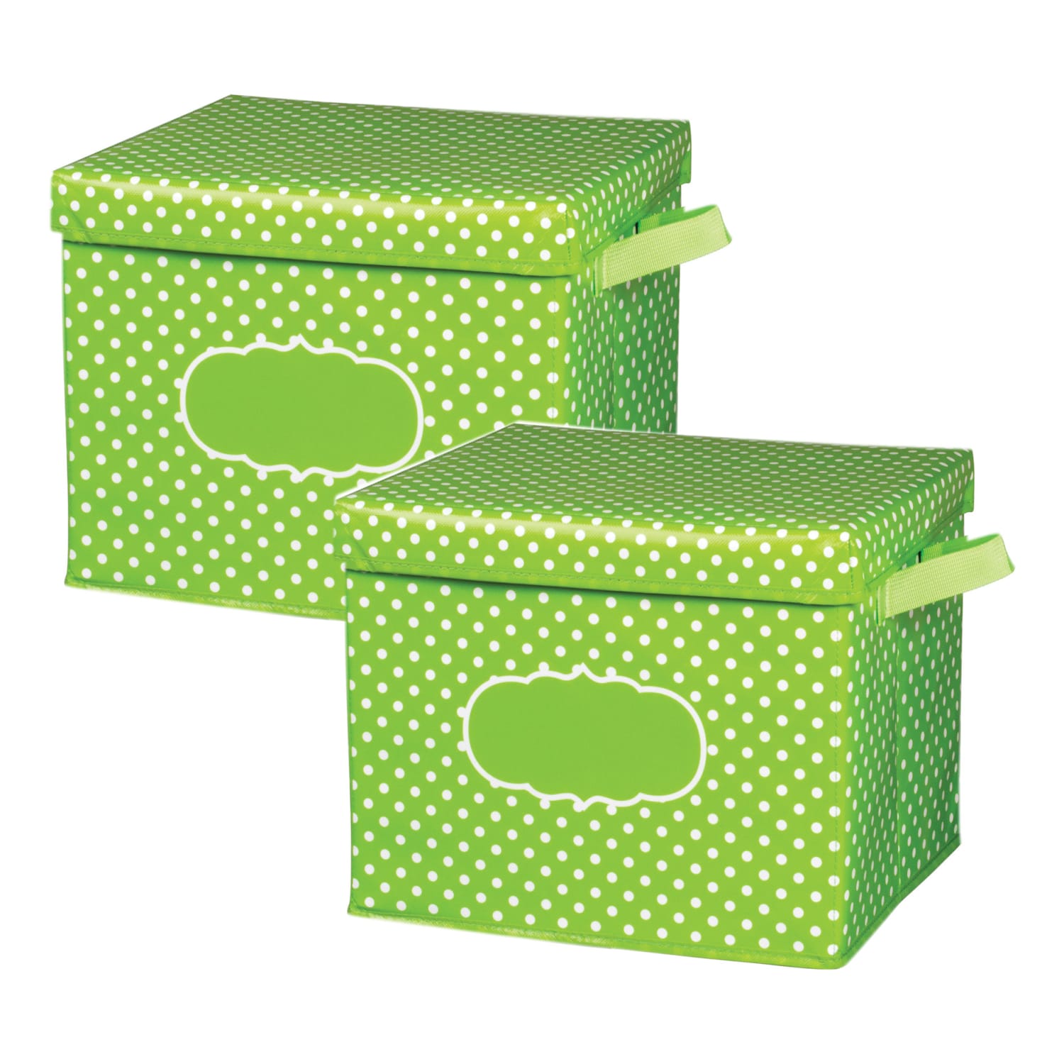 Teacher Created Resources Storage Box With Lid, Lime Polka Dots, Pack Of 2