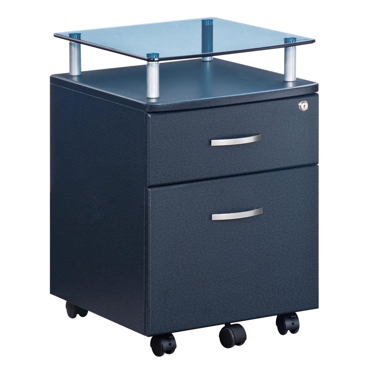 Techni Mobili 15-3/4inW x 17-1/2inD Lateral 2-Drawer Mobile Locking Glass Top File Cabinet, Graphite Black
