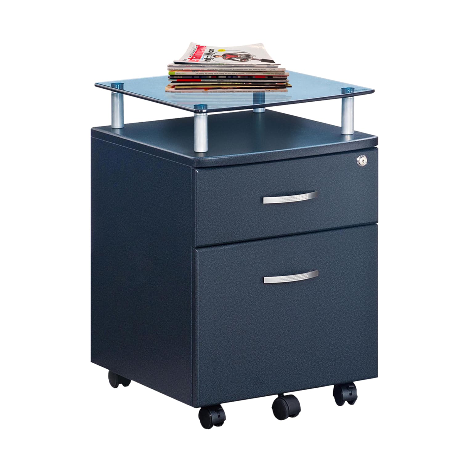 Techni Mobili 15-3/4inW x 17-1/2inD Lateral 2-Drawer Mobile Locking Glass Top File Cabinet, Graphite Black - Image 6