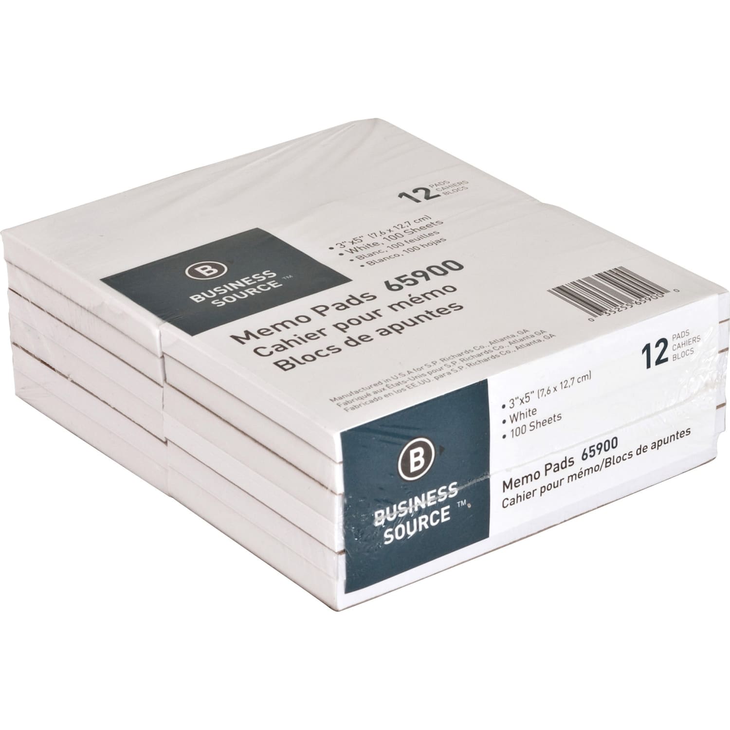 Business Source Plain Memo Pads - 100 Sheets - Plain - Glued - Unruled Front Ruling - 15 lb Basis Weight - 3in x 5in Sheet Size - White Paper - Chipboard Backing - 1/Pack - 36 / Carton - Image 3