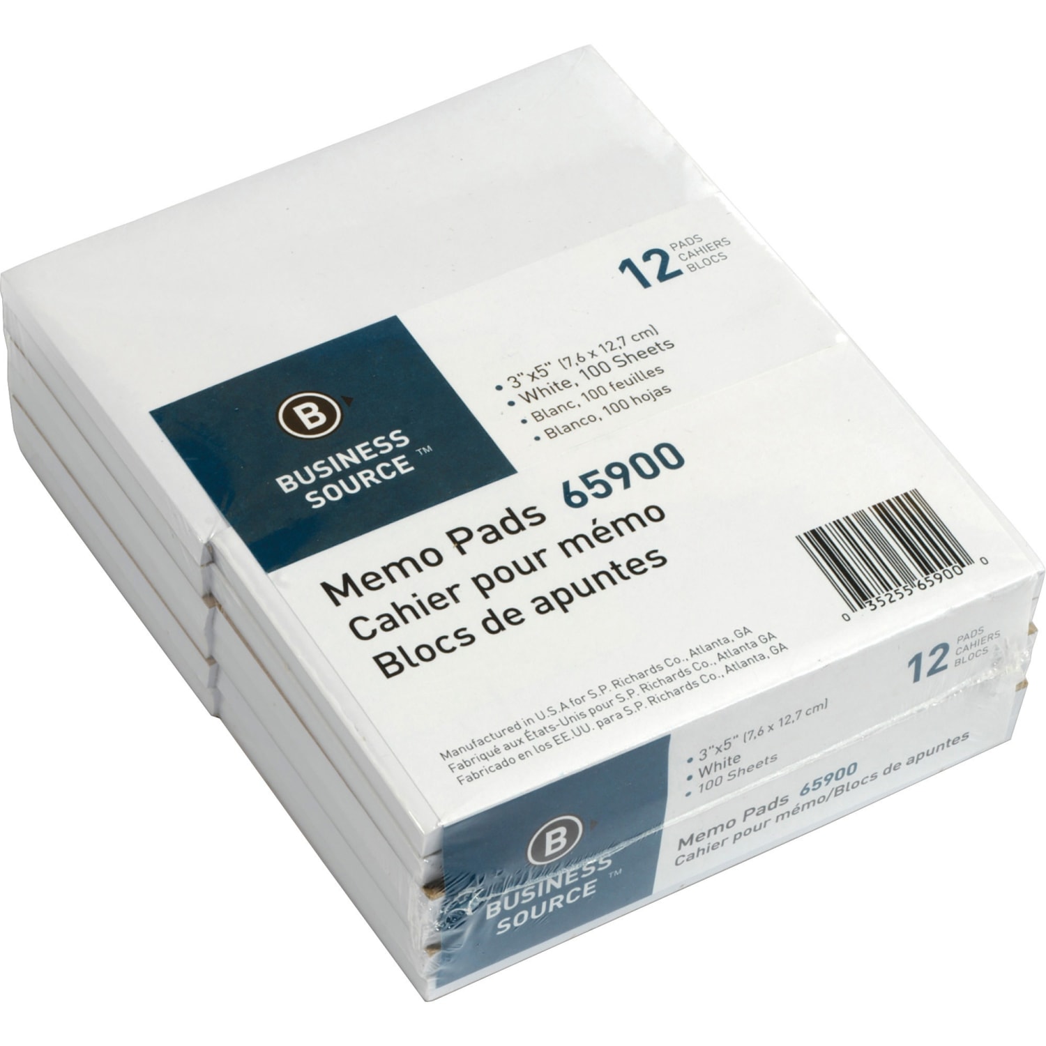 Business Source Plain Memo Pads - 100 Sheets - Plain - Glued - Unruled Front Ruling - 15 lb Basis Weight - 3in x 5in Sheet Size - White Paper - Chipboard Backing - 1/Pack - 36 / Carton - Image 4
