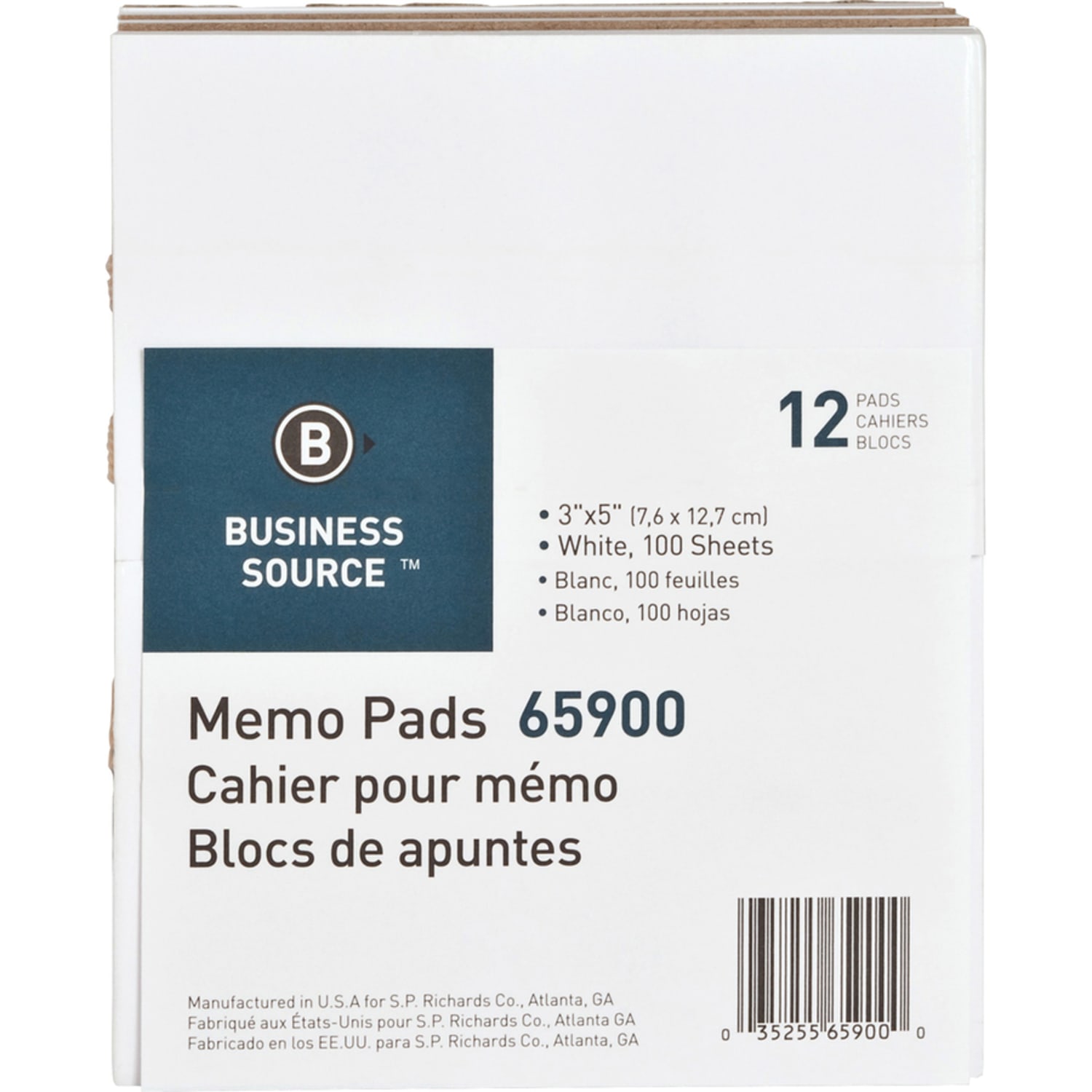 Business Source Plain Memo Pads - 100 Sheets - Plain - Glued - Unruled Front Ruling - 15 lb Basis Weight - 3in x 5in Sheet Size - White Paper - Chipboard Backing - 1/Pack - 36 / Carton - Image 5