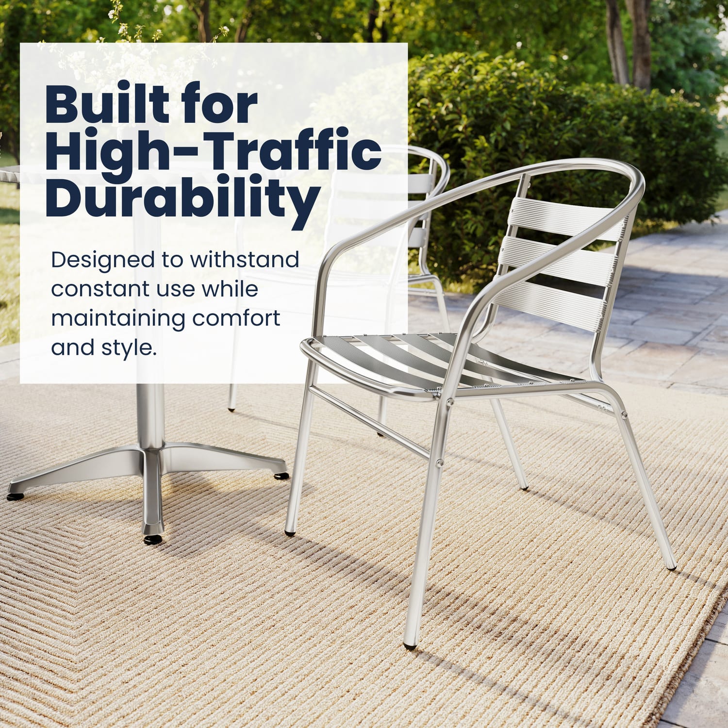 Flash Furniture Round Aluminum Indoor/Outdoor Table Set With 4 Slat-Back Chairs, 27-1/2inH x 31-1/2inW x 31-1/2inD, Aluminum - Image 5