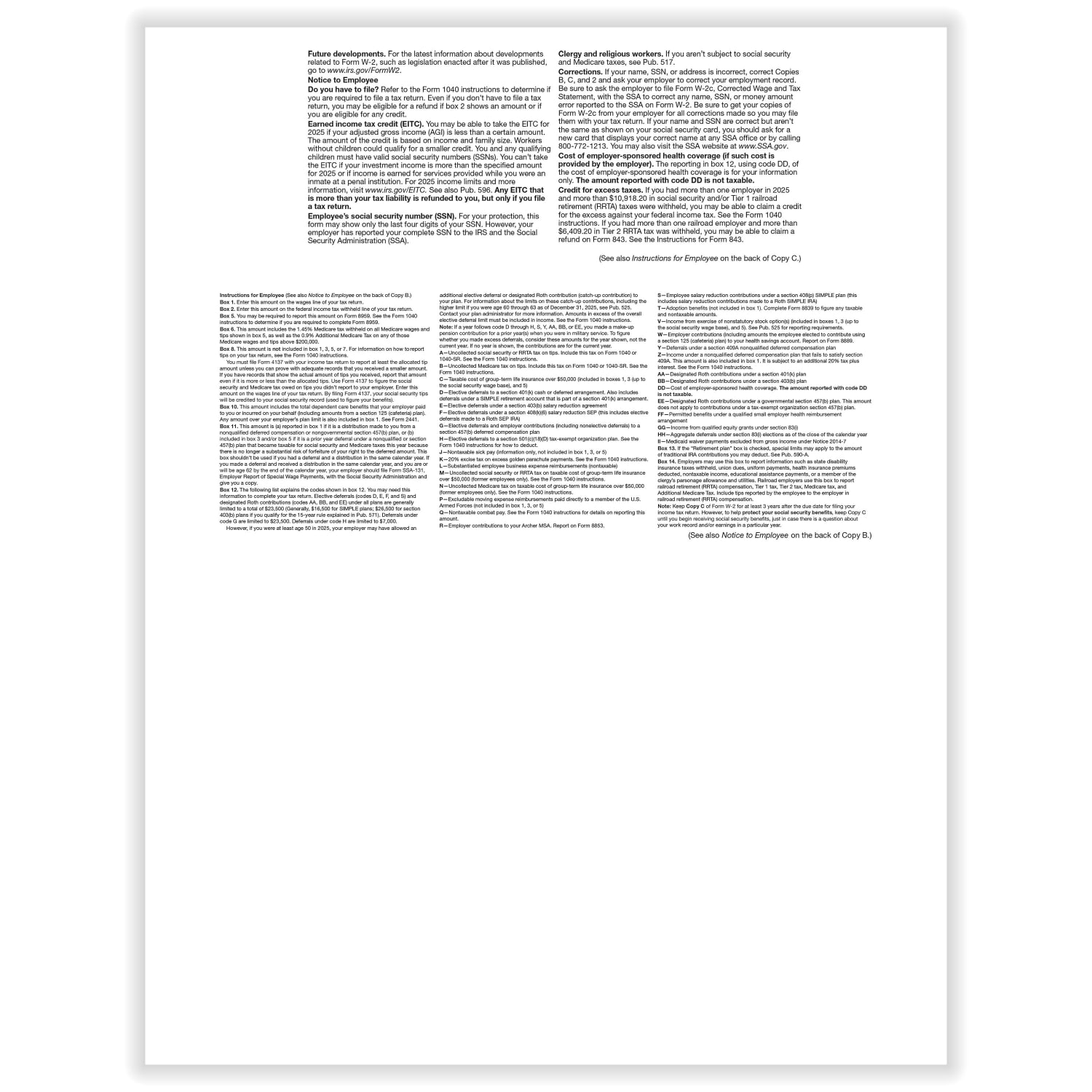 ComplyRight W-2 Tax Forms, Employee's Copies B, C, 2 & 2 Combined, 4-Up (Horizontal Format), 8-1/2in x 11in, Pack Of 50 Forms, 52065025 - Image 3