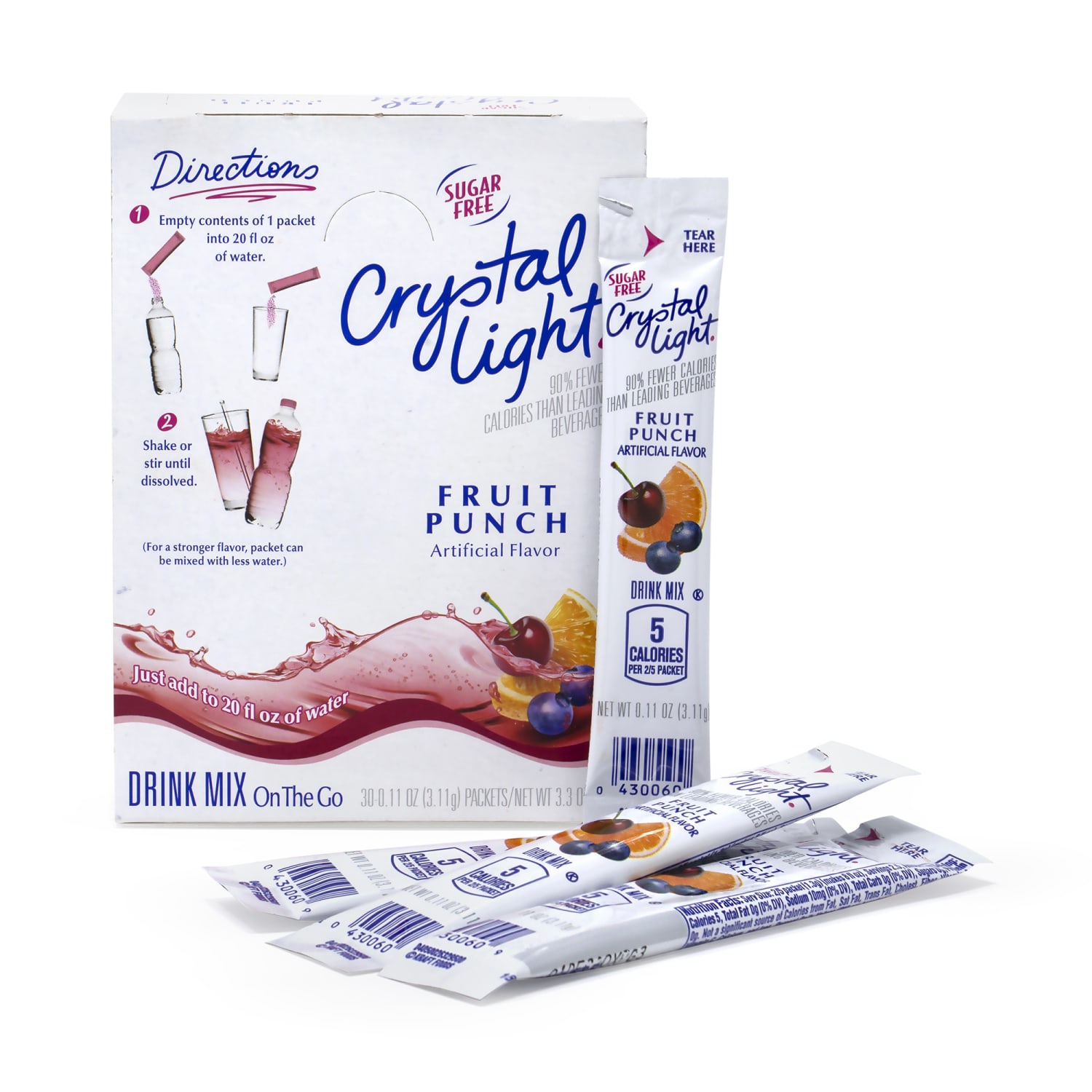 Crystal Light On-The-Go Sugar-Free Drink Mix, Fruit Punch, 0.11 Fl Oz, 30 Packets Per Box, Pack Of 2 Boxes - Image 3