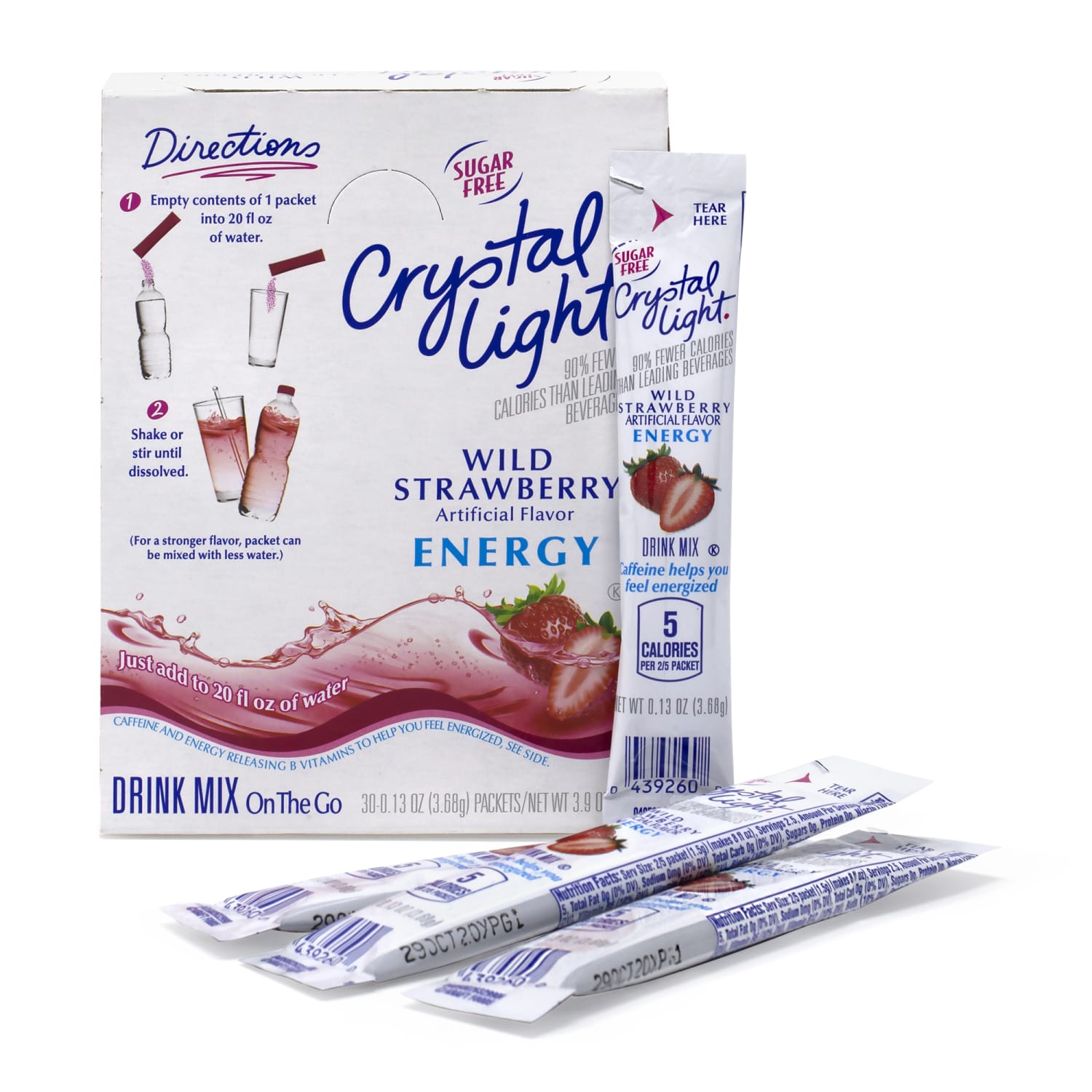 Crystal Light On-The-Go Sugar-Free Drink Mix, Wild Strawberry Energy, 0.13 Fl Oz, 30 Packets Per Box, Pack Of 2 Boxes - Image 3