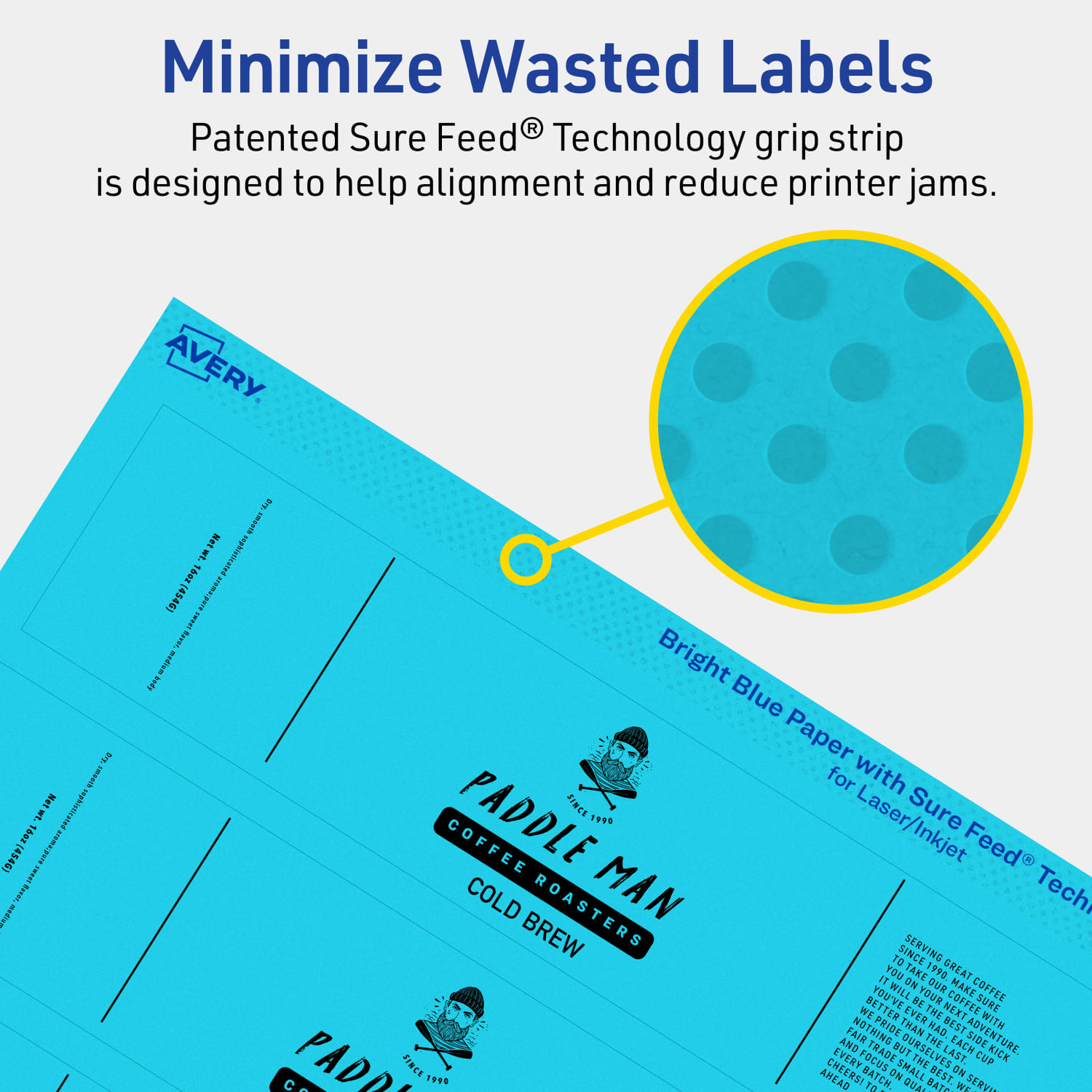 Avery Print-To-The-Edge Labels With Sure Feed Technology, 94225-BBP40, Rectangle, 1in x 7in, Matte Bright Blue, Pack of 320 - Image 5