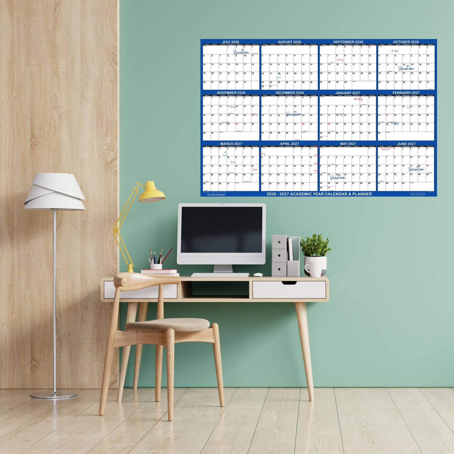 2026-2027 SwiftGlimpse Academic Monthly Wall Calendar, 72in x 48in, Navy/White, July To June, Total Qty 1 - Image 5