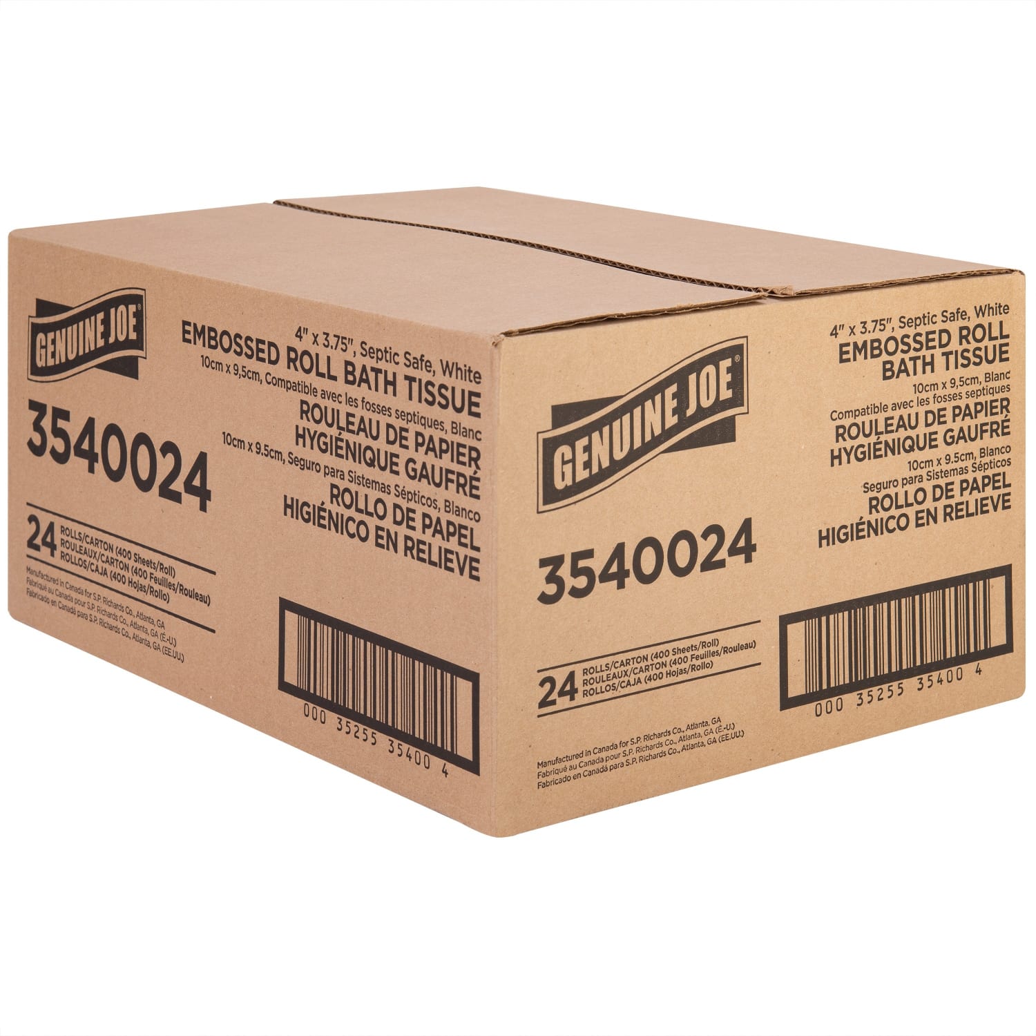 Genuine Joe 2-ply Bath Tissue Rolls - 2 Ply - 4in Width x 3.75in Length - 400 Sheets/Roll - Embossed - White - 24 / Carton - Image 4