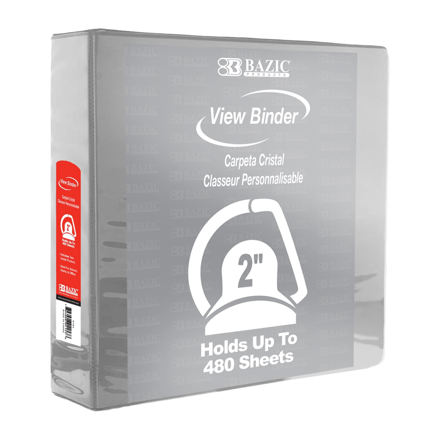 BAZIC Products 3-Ring View Binder With 2 Pockets, 2in Slant D, Gray, Pack Of 6 - Image 3