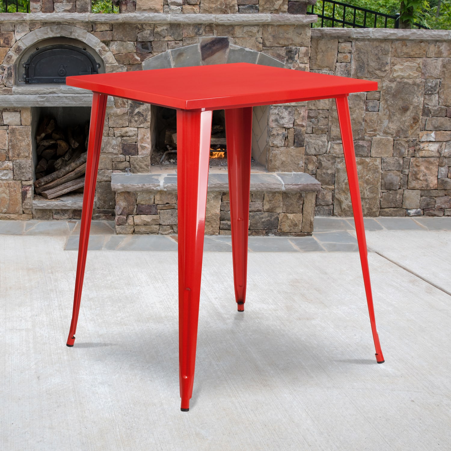 Flash Furniture Commercial Grade 31.5in Square Metal Indoor-Outdoor Bar Height Table, Red - Image 3