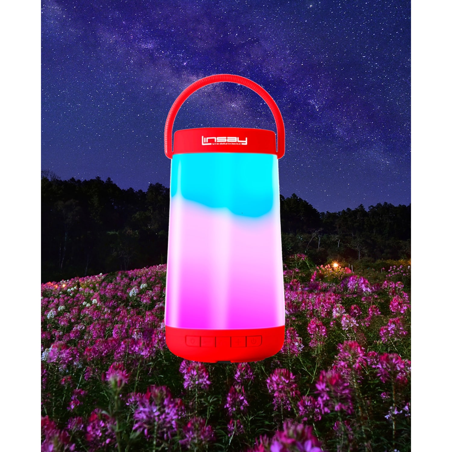 Linsay LED Light Show Indoor/Outdoor Portable Bluetooth Speaker, 9inH x 4inW x 3.5inD, Red, SLP-500CR - Image 3
