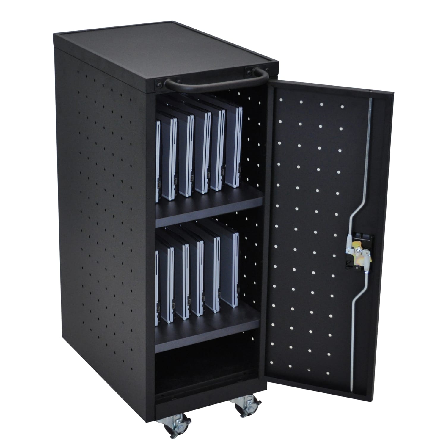 Luxor 12 Capacity Laptop/Chromebook Compact Charging Cart, 39 5/8inH x 14inW x 24 3/4inD, Black