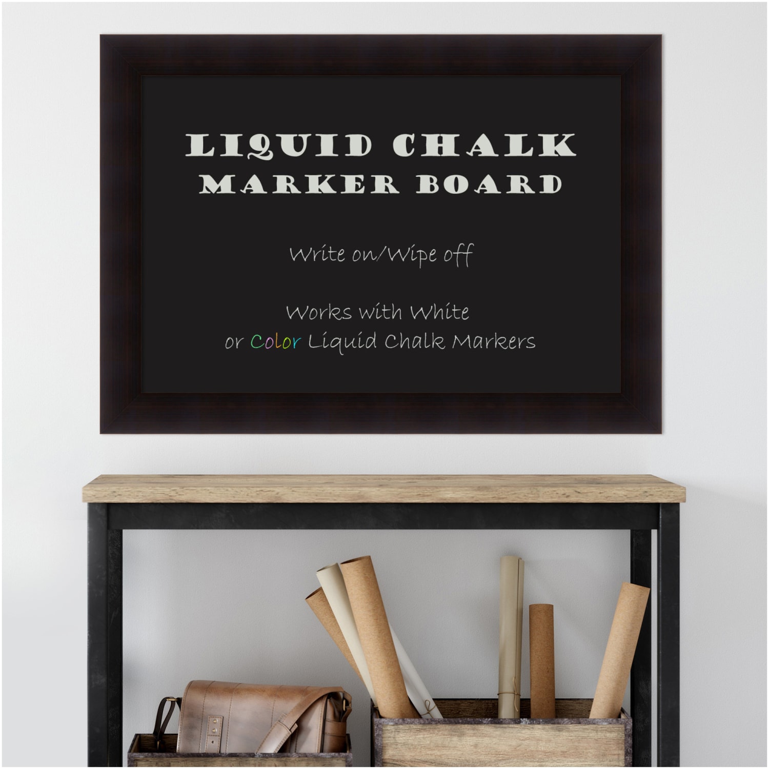 Amanti Art Liquid Chalk Marker Board, 30in x 42in, Black, Portico Espresso Brown Wood Frame - Image 4