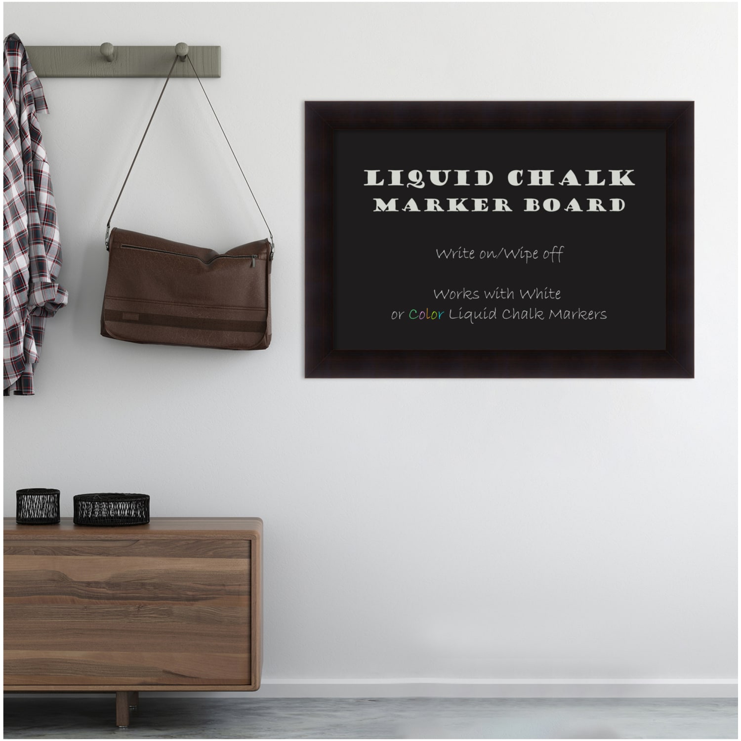 Amanti Art Liquid Chalk Marker Board, 30in x 42in, Black, Portico Espresso Brown Wood Frame - Image 6