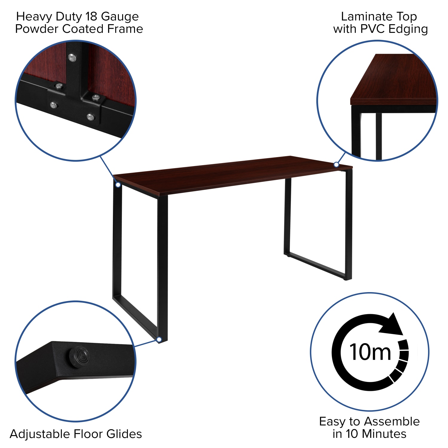 Flash Furniture 55inW Commercial-Grade Industrial Office Computer Desk, Mahogany - Image 6