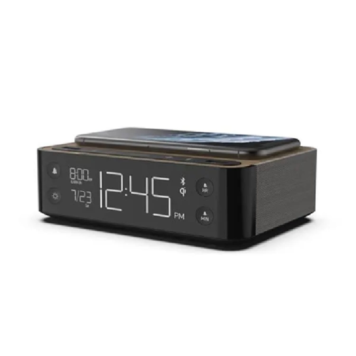 Nonstop Station A Alarm Clock, 2inH x 6-5/16inW x 4-1/2inD, Walnut Sand/Black