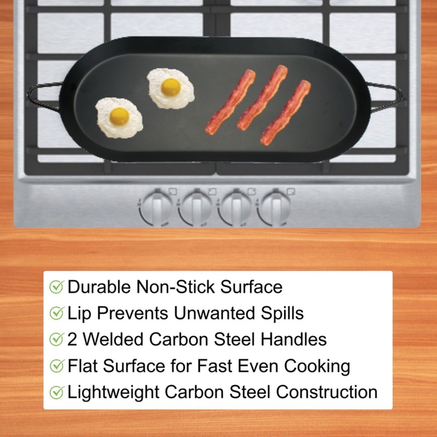 Brentwood BCM-2000 18in Carbon Steel Non-Stick Double Burner Comal Griddle, Black - Cooking, Sandwich, Egg, Bacon - BCM2000 - Image 5