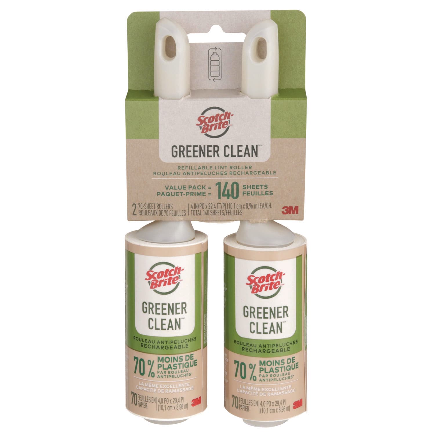 Scotch-Brite Greener Clean Lint Roller, 70 Sheets/Roll