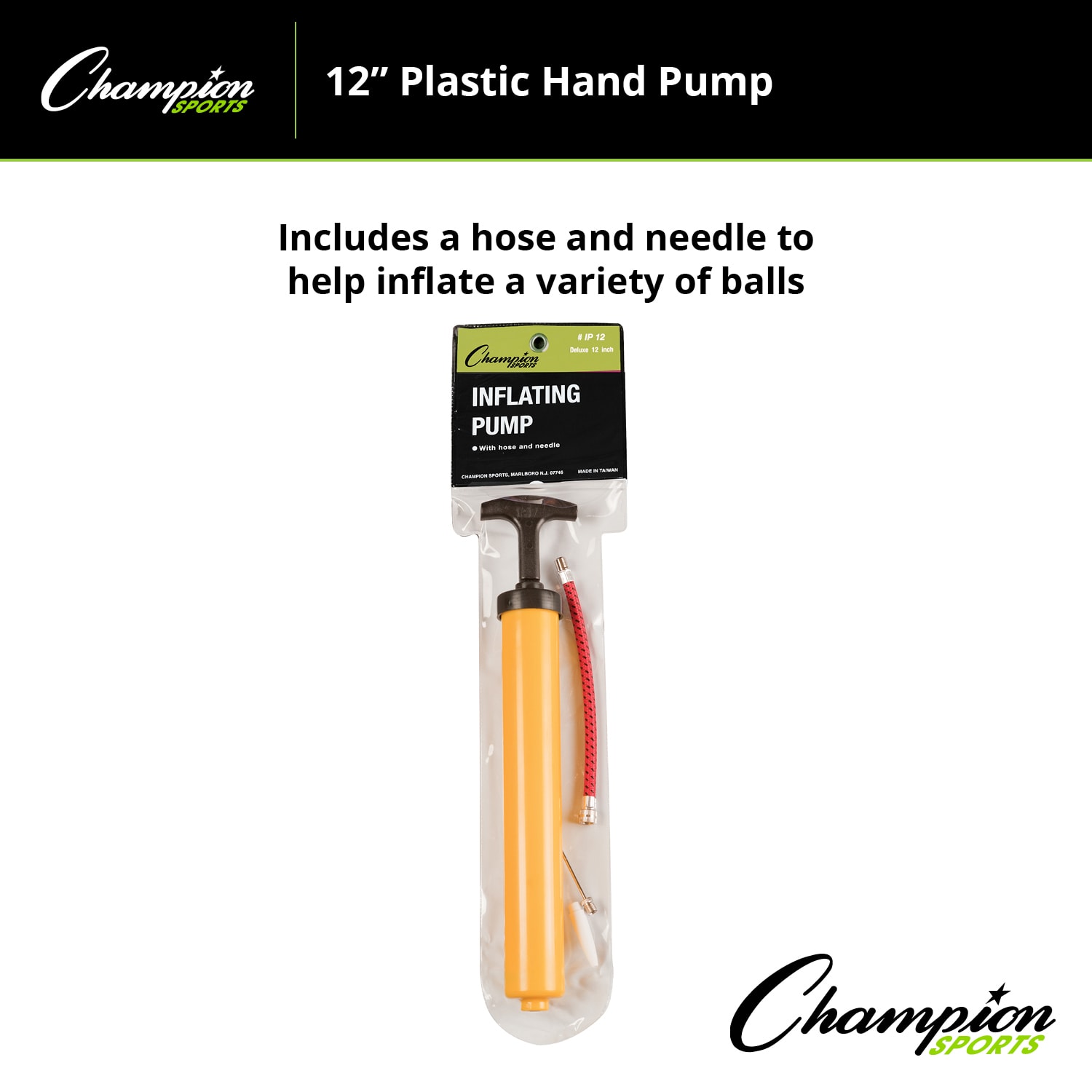 Champion Sports Plastic Hand Pumps, 12-1/4inH x 2-3/8inW x 1-3/4inD, Yellow, Pack Of 6 Pumps - Image 5
