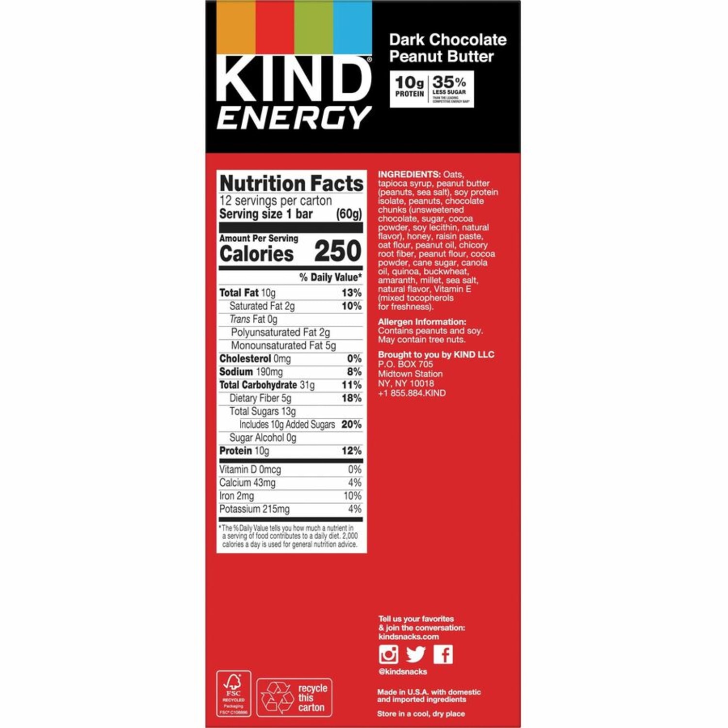 KIND Energy Bars - Trans Fat Free, Gluten-free, Individually Wrapped - Dark Chocolate Peanut Butter - 2.10 oz - 6 / Box - Image 5