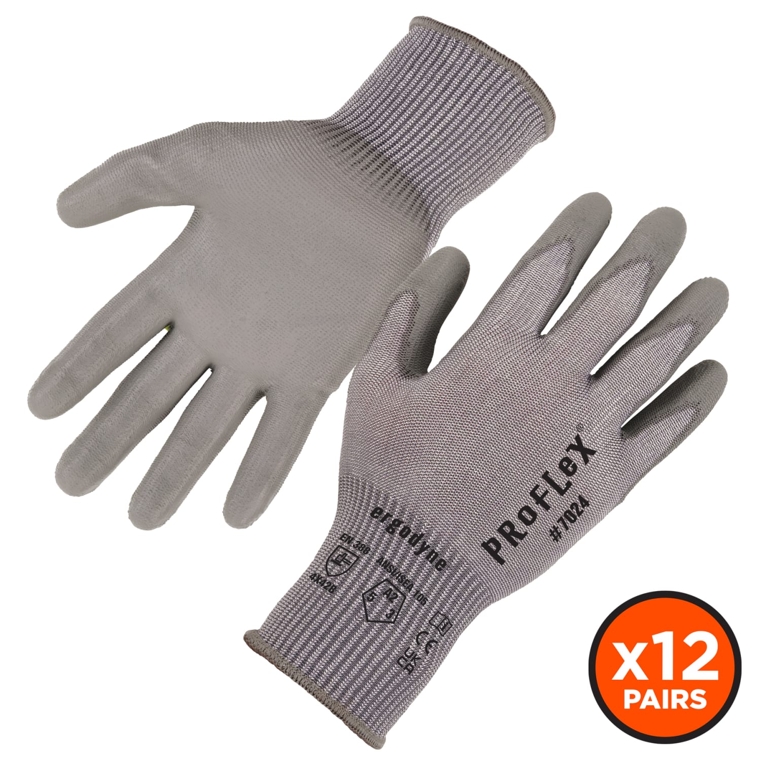 Ergodyne Proflex 7024-12PR PU-Coated Cut-Resistant Gloves, Small, Gray, Pack Of 12 Pairs - Image 3