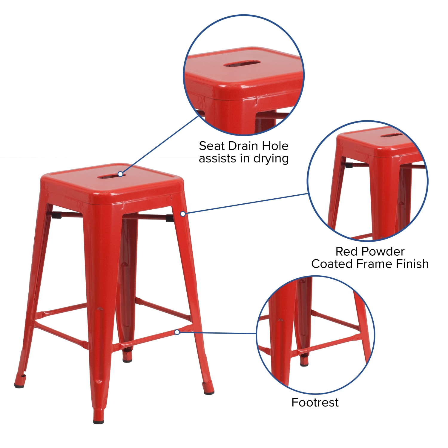 Flash Furniture 24inH CommercialGrade Metal Backless Counter Stool Red PopularChairscom Flash Furniture 24inH Commercial Grade Metal Backless Counter Stool Red PopularChairscom