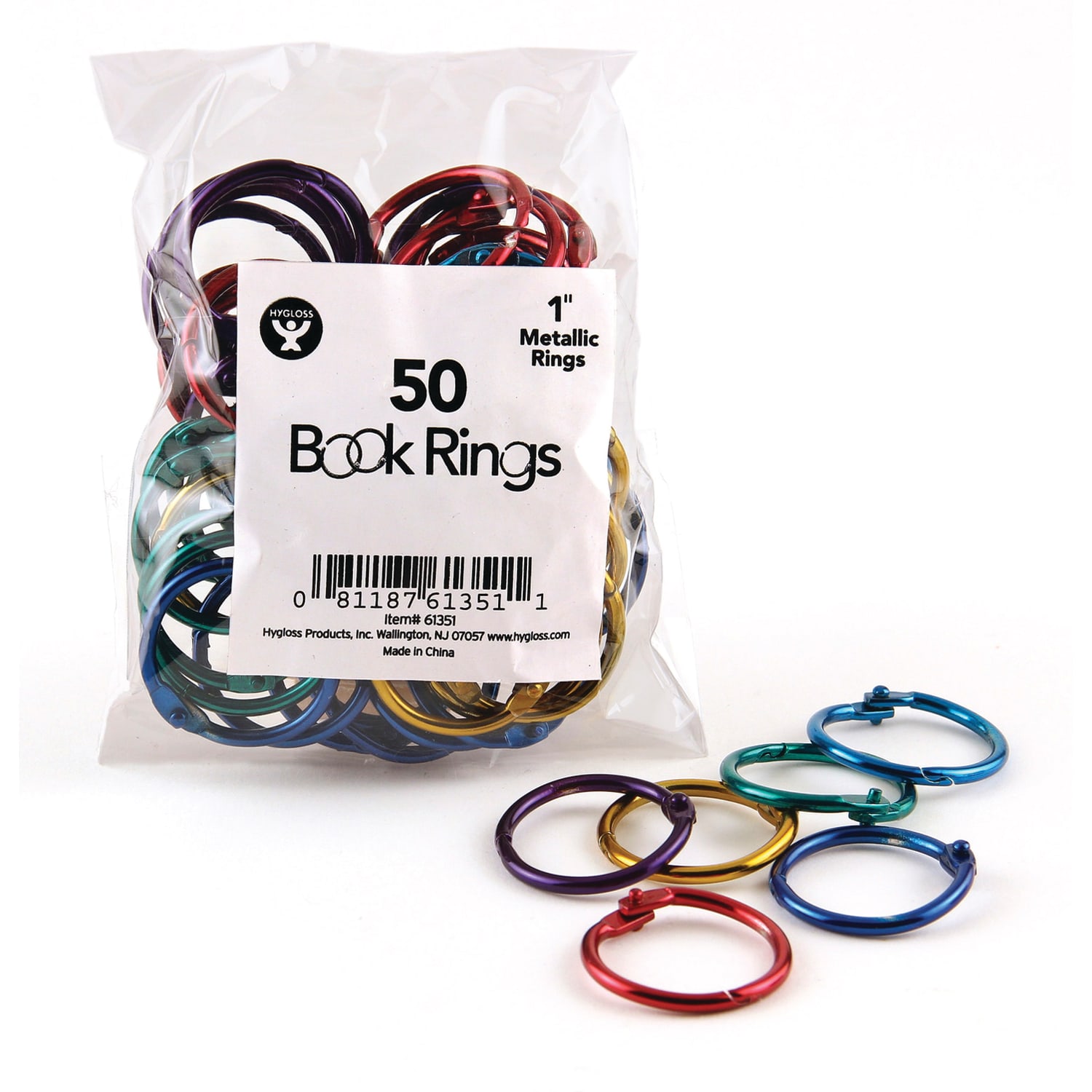 Hygloss Book Rings, 1in, Assorted Metallic Colors, 50 Rings Per Pack, Set Of 2 Packs - Image 3