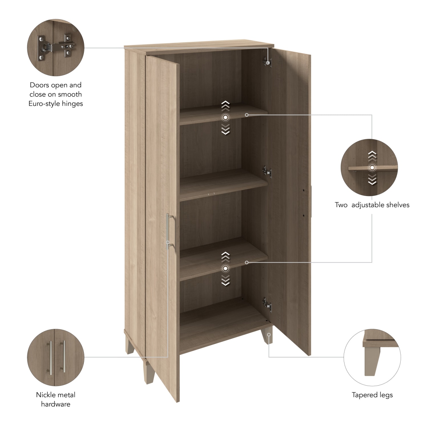 Bush Furniture Somerset Tall Storage Cabinet With Doors And Shelves, Ash Gray, Standard Delivery - Image 4