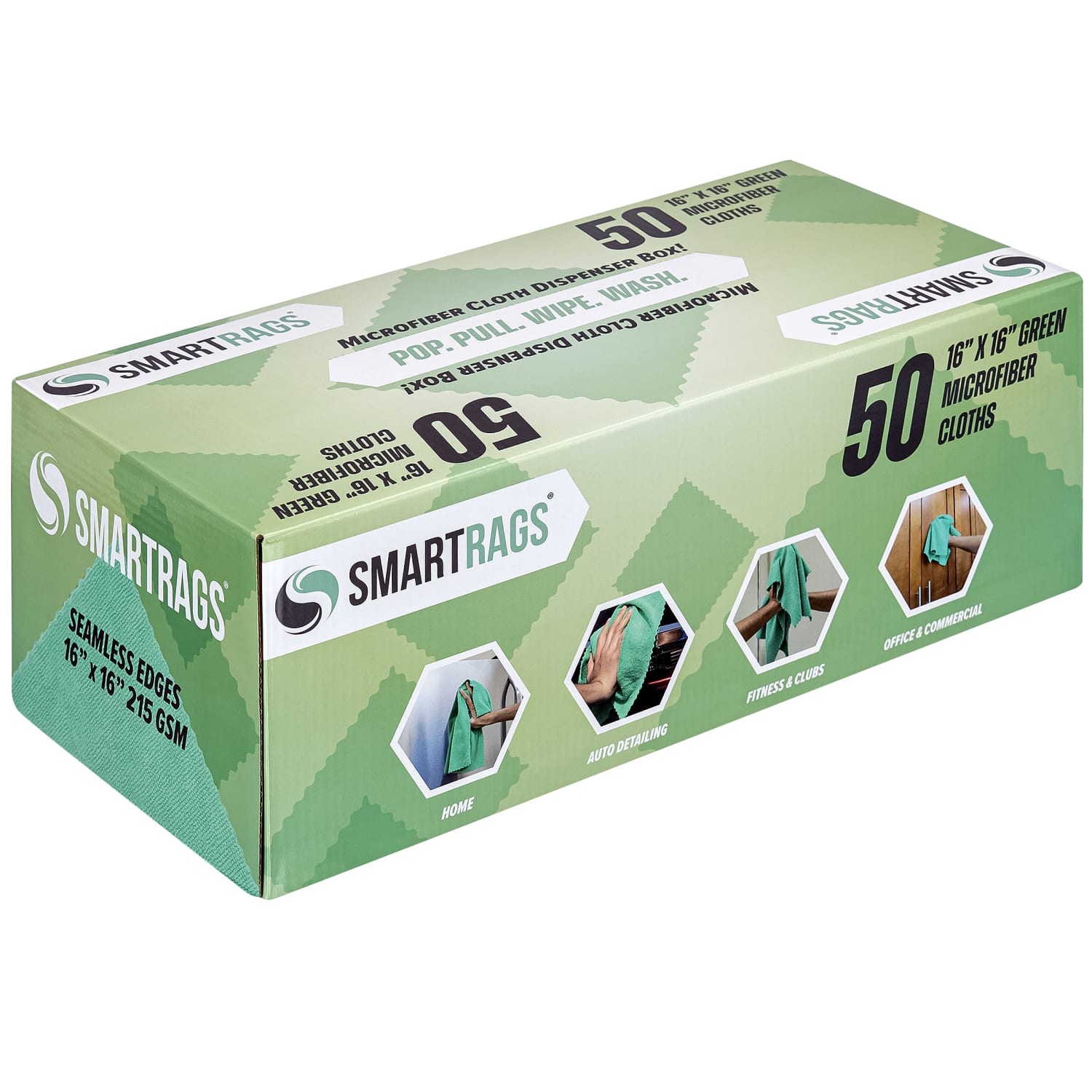 Hospeco SmartRags Disposable Microfiber Towels, 35 Gram, 215 GSM, 16in x 16in, Green, 50 Towels Per Box, Case Of 8 Boxes - Image 3
