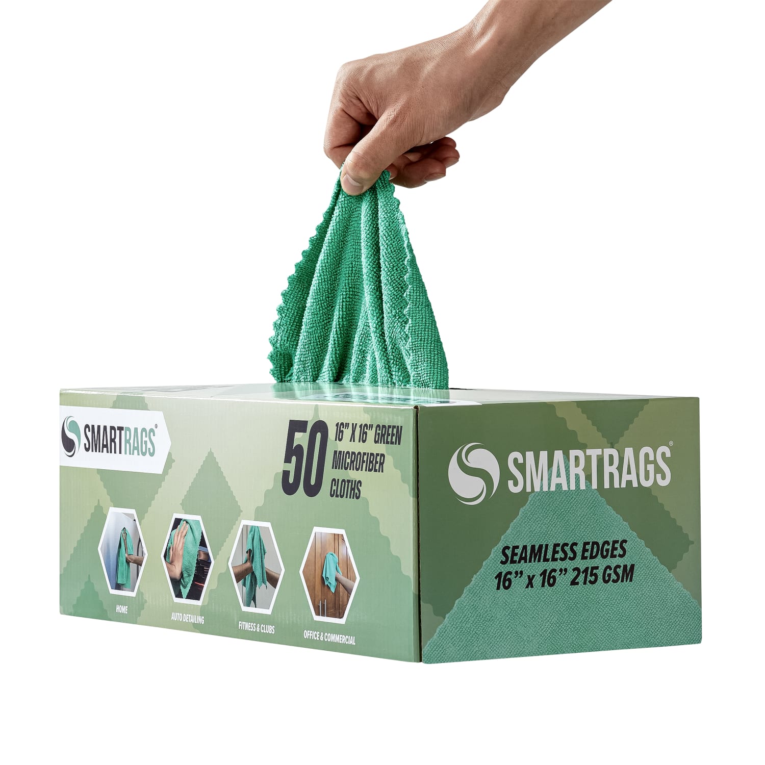 Hospeco SmartRags Disposable Microfiber Towels, 35 Gram, 215 GSM, 16in x 16in, Green, 50 Towels Per Box, Case Of 8 Boxes - Image 4