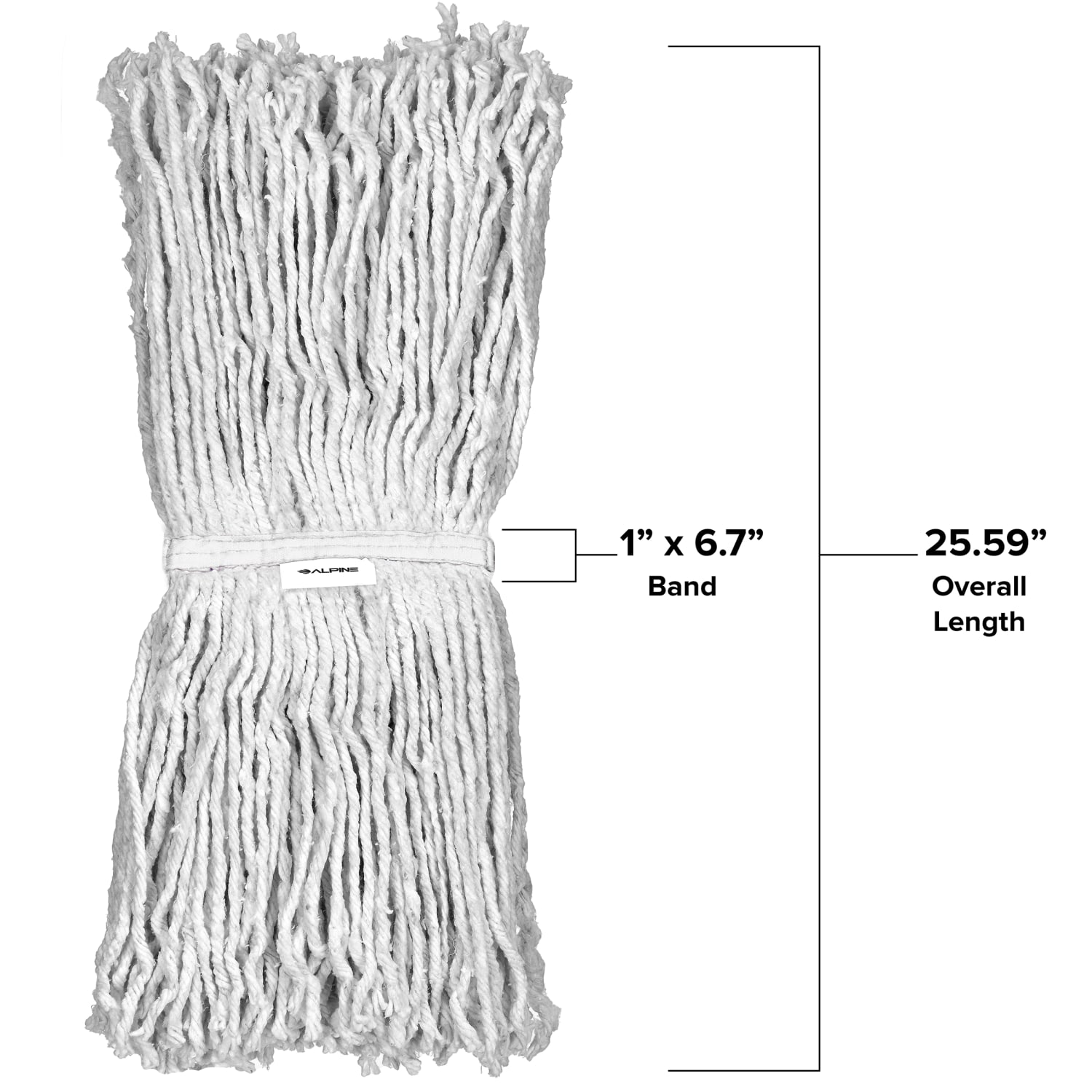 Alpine Industries Cotton Cut-End Mop Heads With 1in Band, 16 Oz, White, Set Of 12 Heads - Image 4