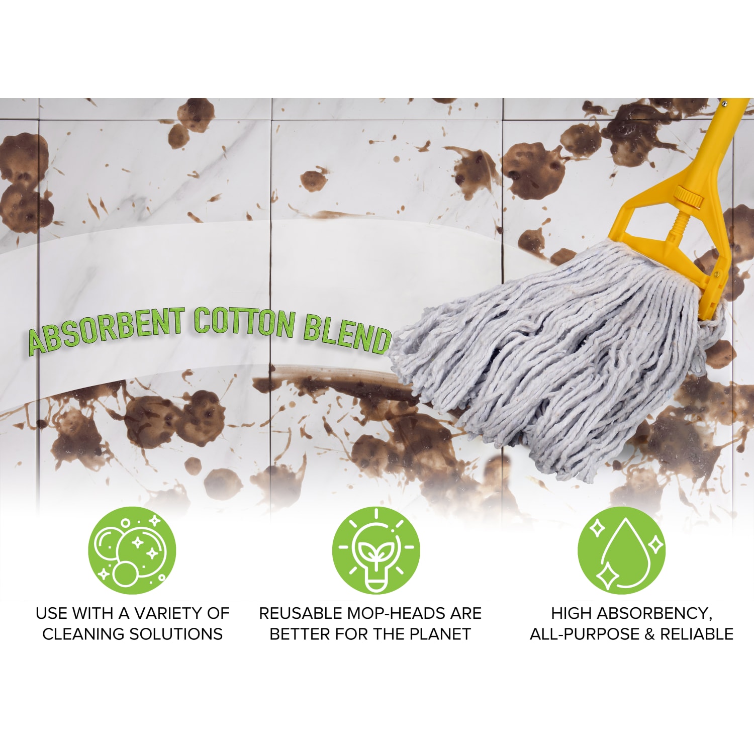 Alpine Industries Cotton Cut-End Mop Heads With 1in Band, 16 Oz, White, Set Of 12 Heads - Image 6