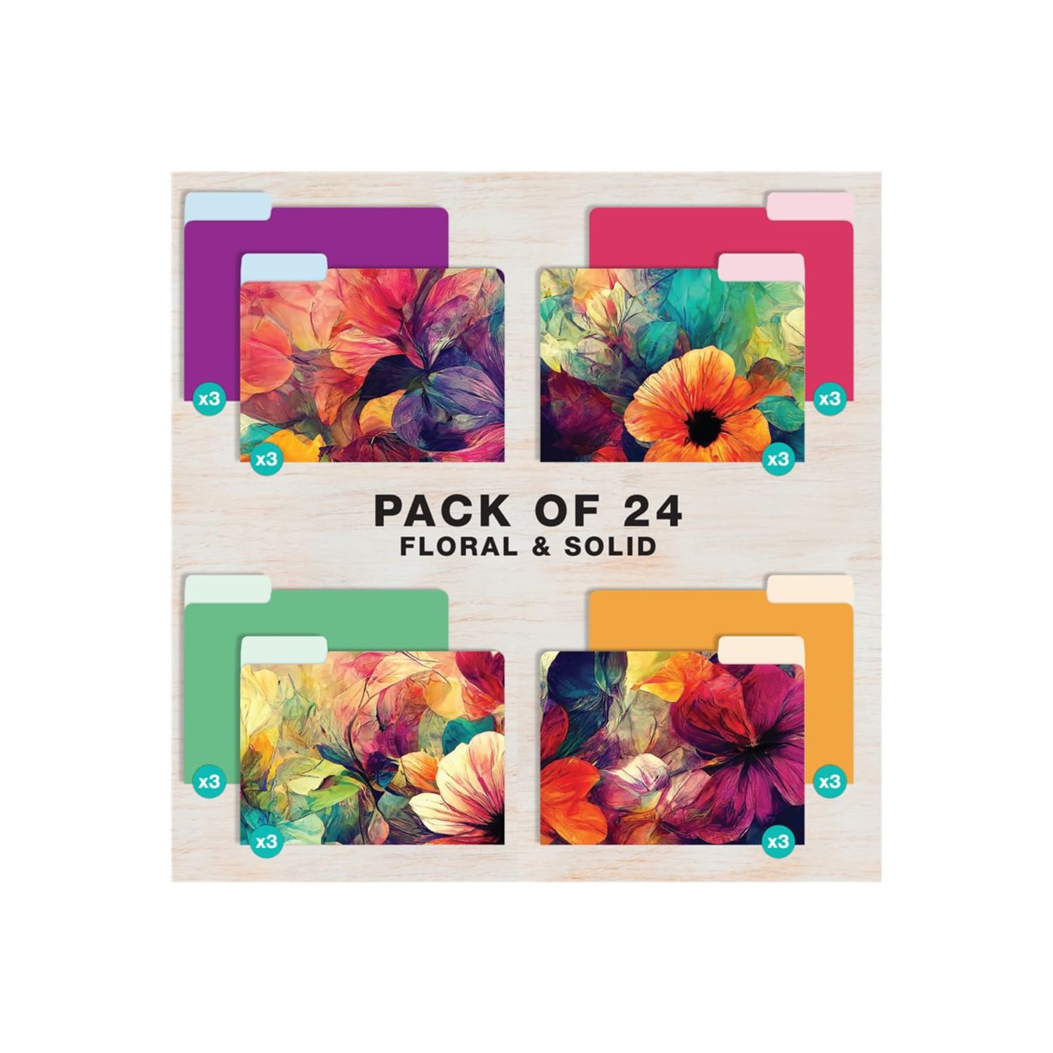 Global Deluxe Designer Printed File Folders, 1/3 Cut, Letter Size, Abstract Floral, Pack Of 24 Folders - Image 6