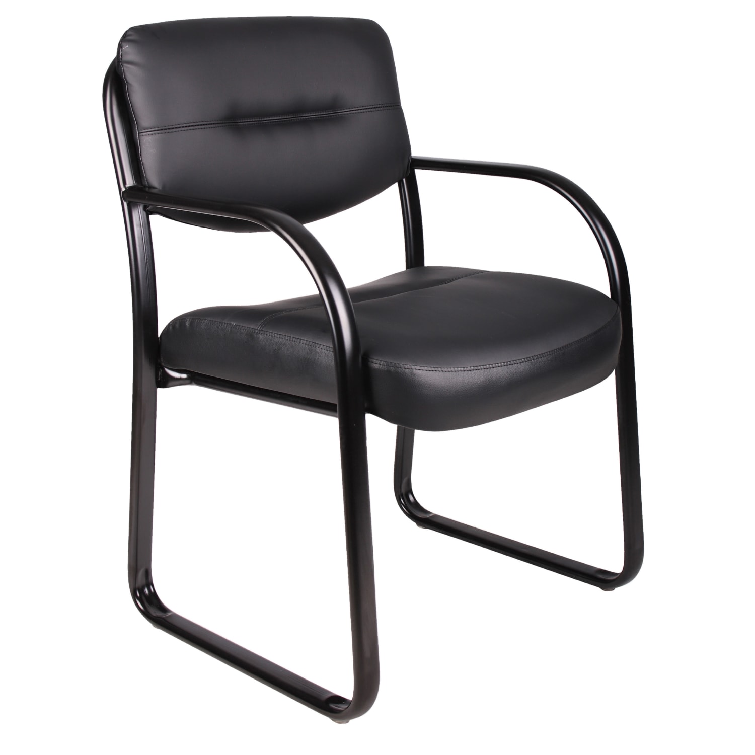 Boss Office Products LeatherPlus Bonded Leather Contoured Guest Chair, Black