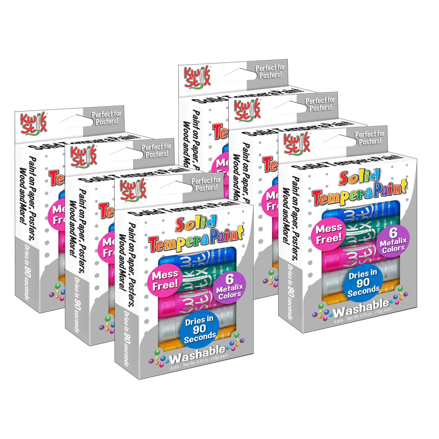 The Pencil Grip Kwik Stix Solid Tempera Paint Sticks, Metallic, Pack Of 6 Sticks, Set Of 6 Packs